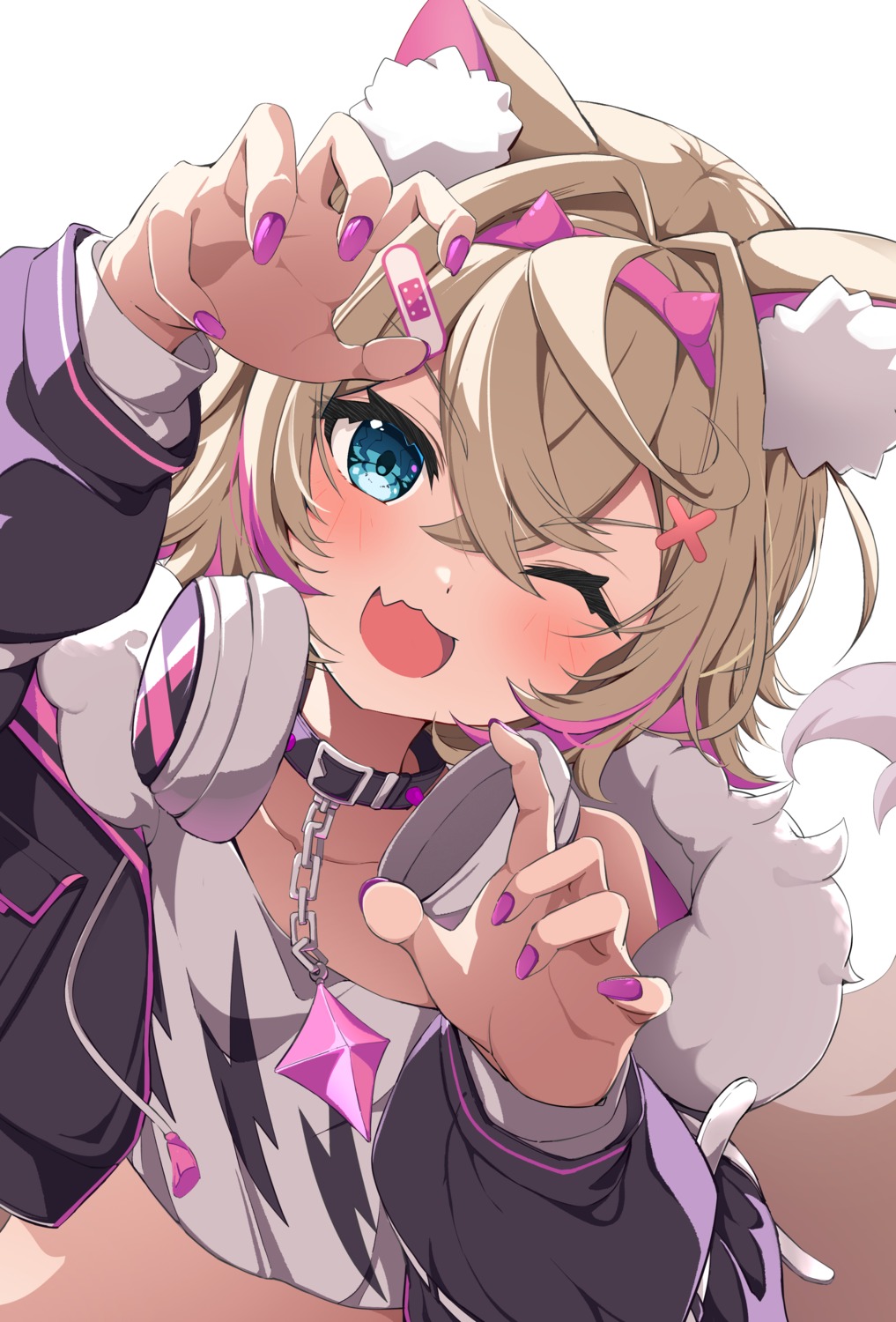 animal_ears, bandaid, fumi_(fumibeing), headphones, hololive, hololive_english, horns, inumimi