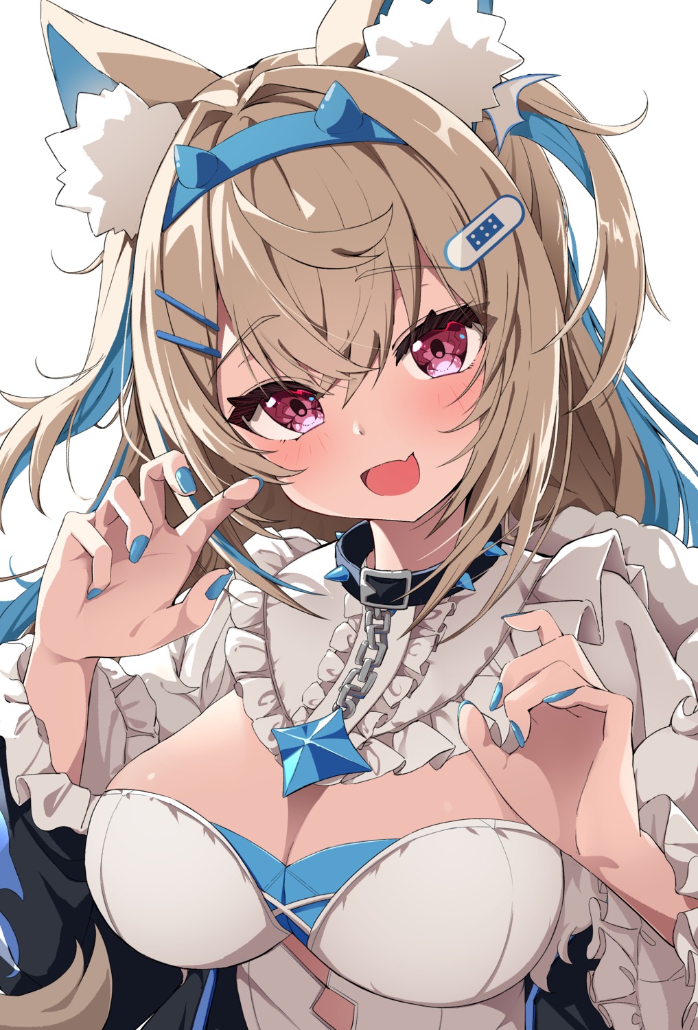 animal_ears, bandaid, cleavage, fumi_(fumibeing), fuwawa_abyssgard, hololive, hololive_english, horns