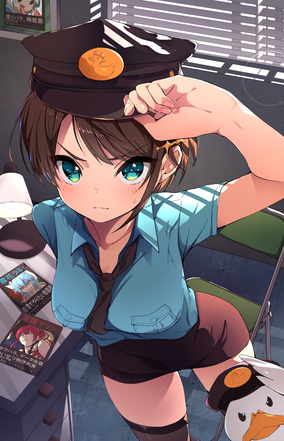fumi_(fumibeing), gawr_gura, hololive, hololive_english, houshou_marine, oozora_subaru, police_uniform, thighhighs, yukihana_lamy