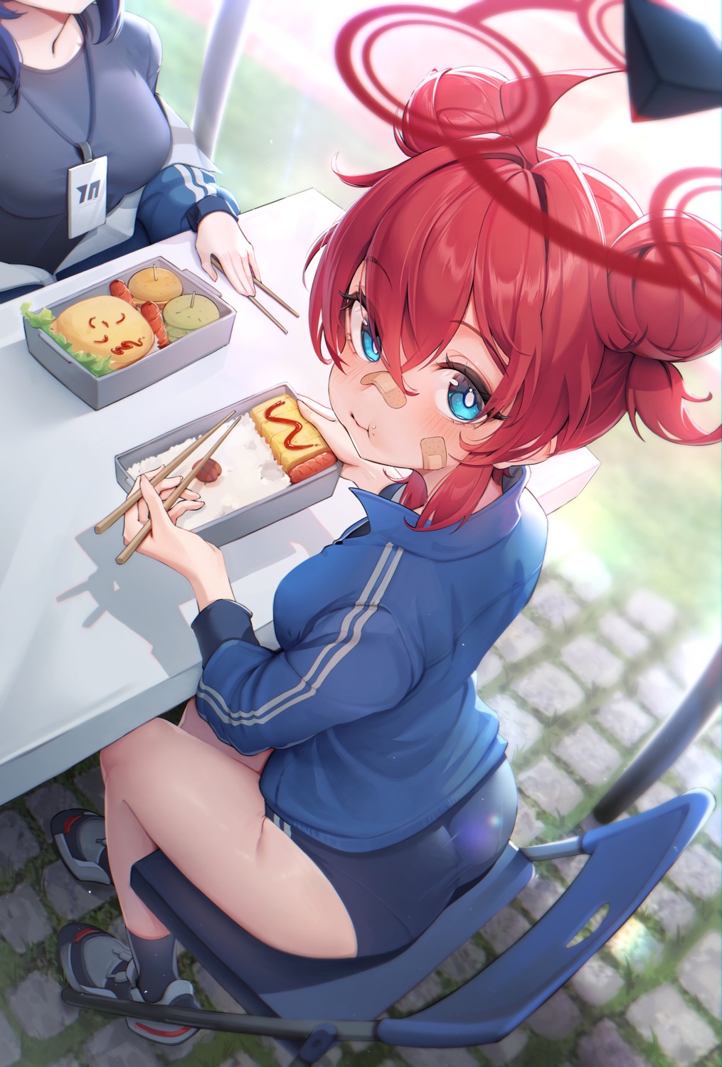 artist_revision, ass, bandaid, blue_archive, buruma, gym_uniform, halo, hayase_yuuka, konuri_maki, v_burger103