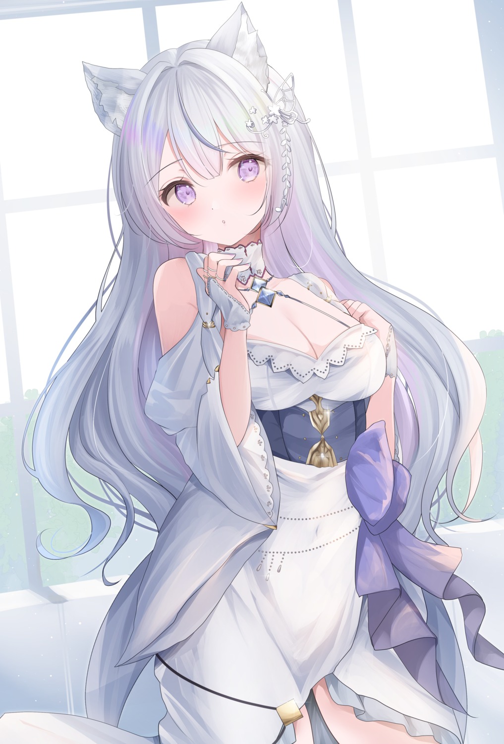animal_ears, aoi_sui, dress, indie_virtual_youtuber, kurage_cc, nekomimi, no_bra