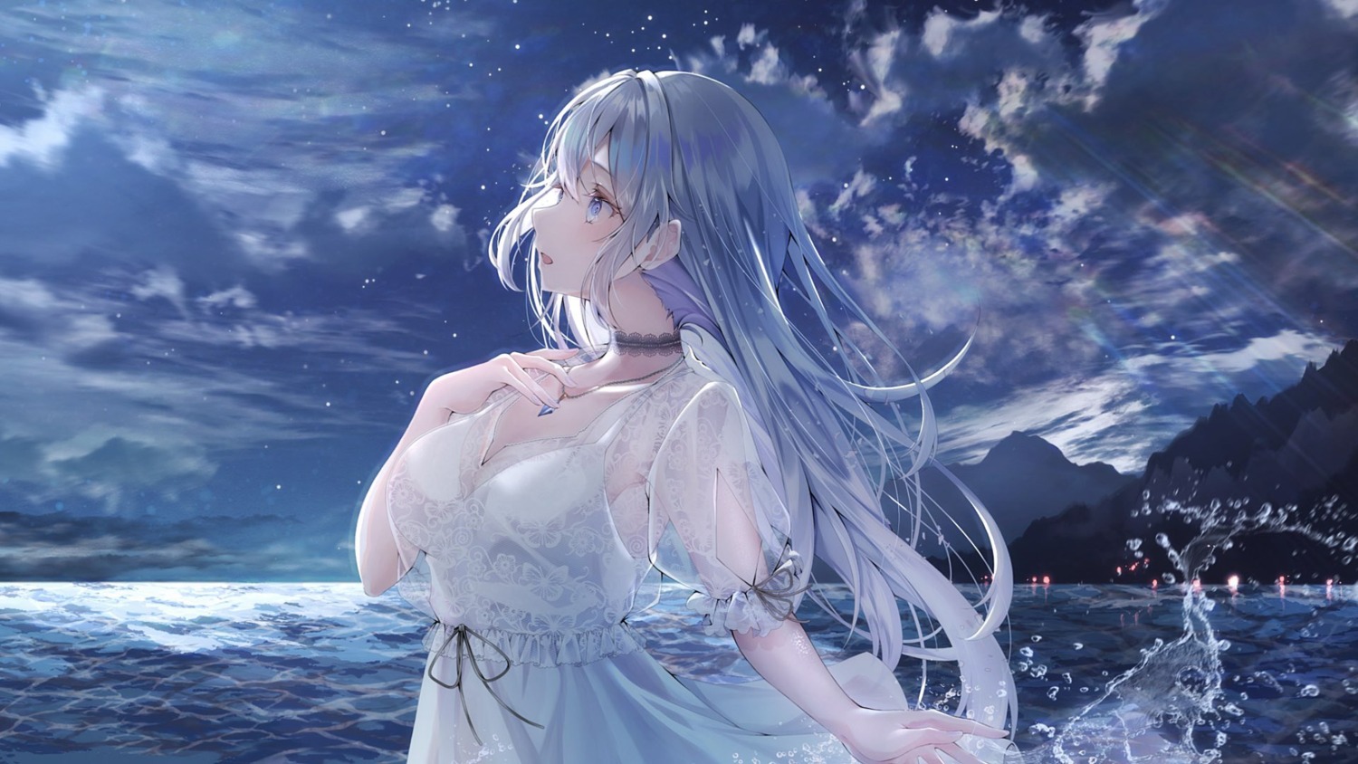 aoi_sui, dress, indie_virtual_youtuber, kasakai_hikaru, see_through, wallpaper, wet