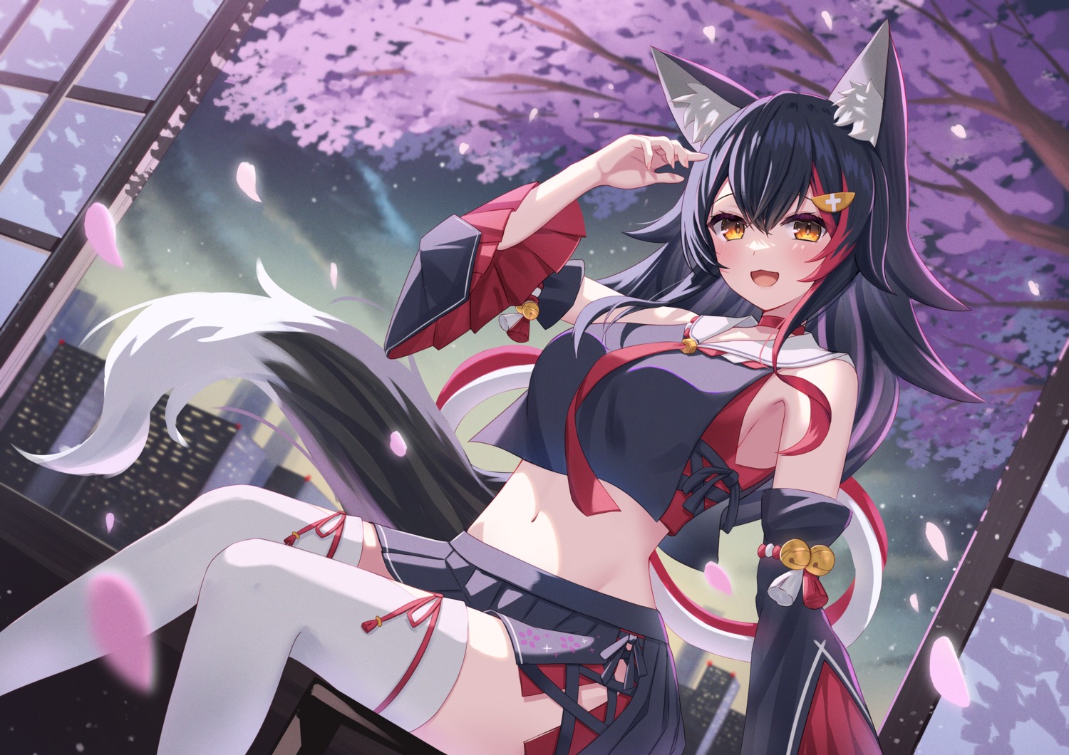 animal_ears, hololive, hololive_gamers, ookami_mio, seifuku, tail, thighhighs, togemaru
