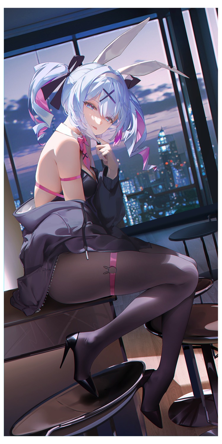 animal_ears, bunny_ears, bunny_girl, garter, hatsune_miku, heels, no_bra, pantyhose, rabbit_hole_(vocaloid), ribao, vocaloid