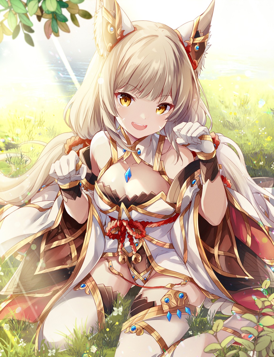animal_ears, japanese_clothes, niyah_(blade), pantsu, thighhighs, ui_frara, xenoblade_(series), xenoblade_2