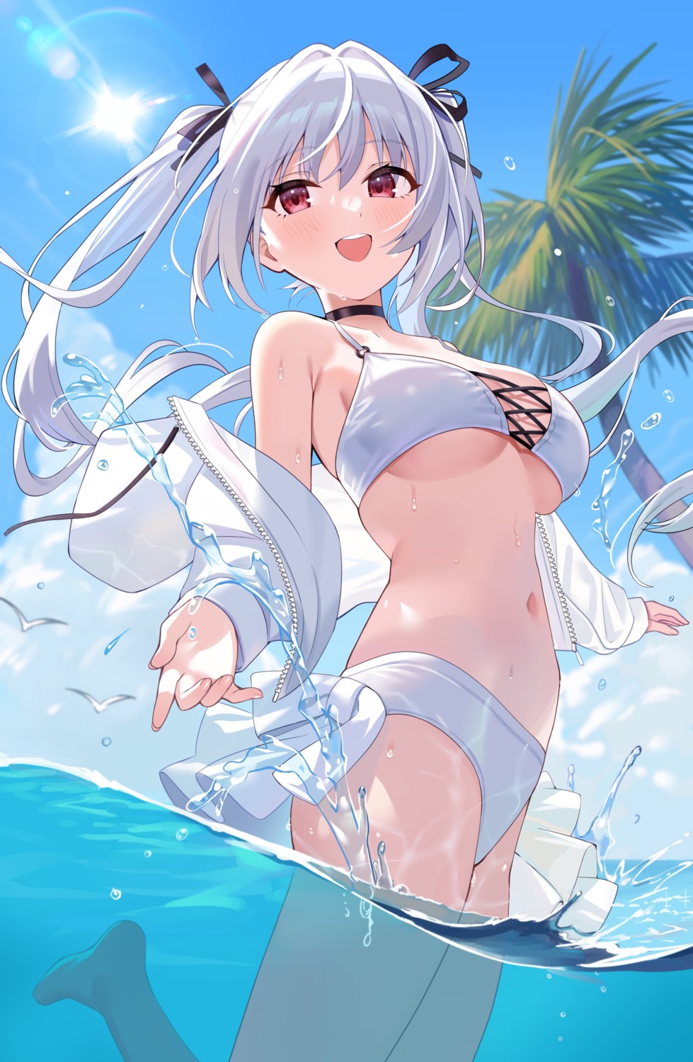 bikini, hatsuno_xxx, open_shirt, swimsuits, wet