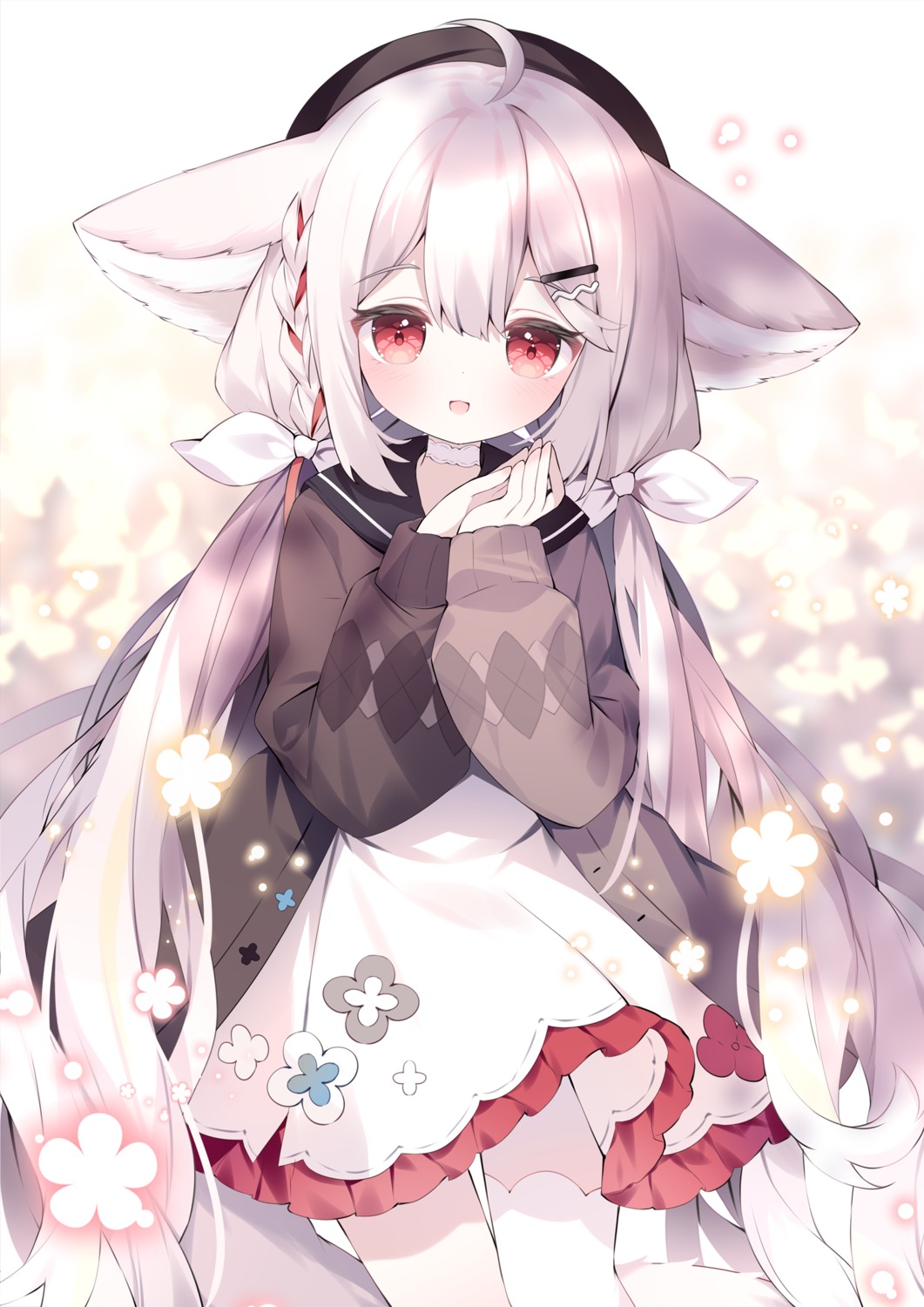 animal_ears, indie_virtual_youtuber, sakurada_shiro, sweater, tail, thighhighs, tsukimi_(xiaohuasan)