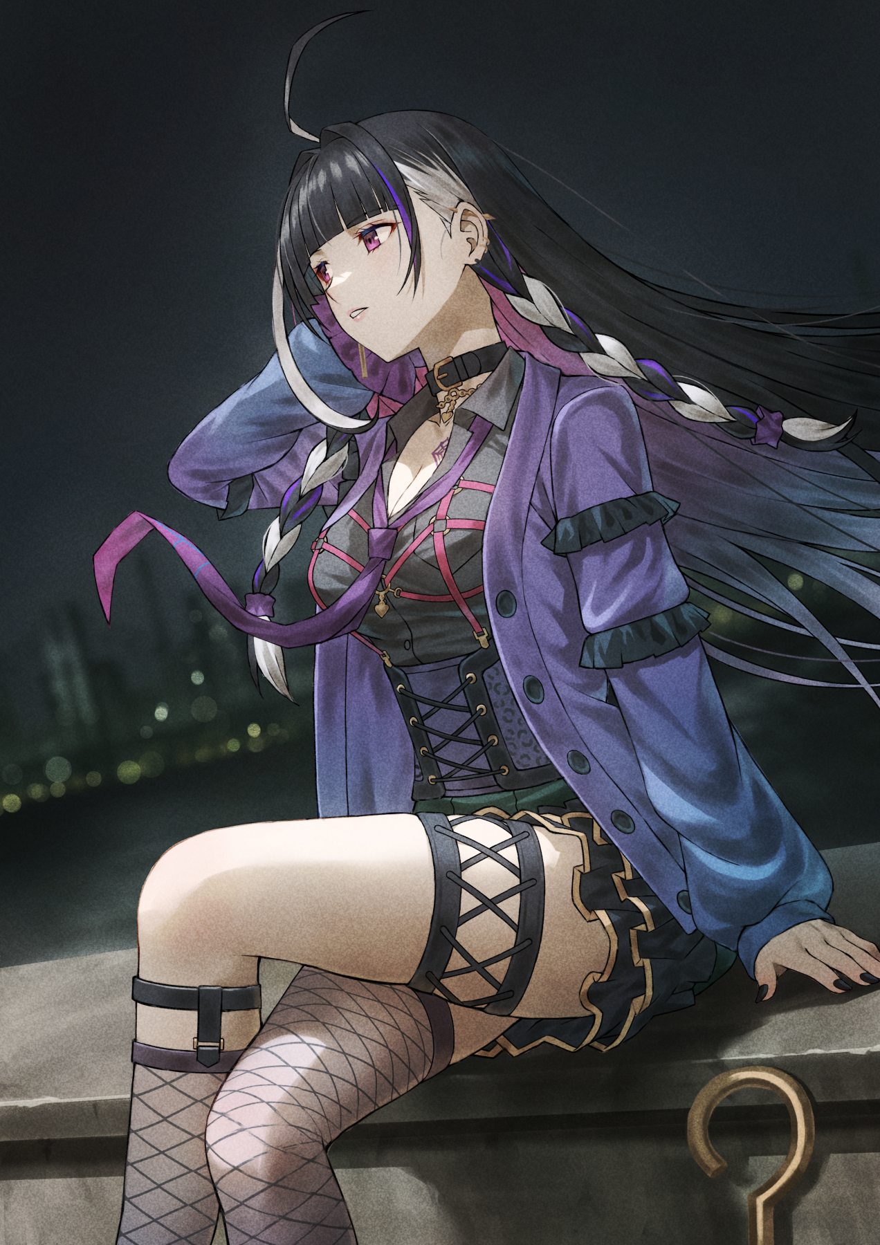 cleavage, fagi_(kakikaki), fishnets, garter, meloco_kyoran, nijisanji, nijisanji_en, tattoo, thighhighs