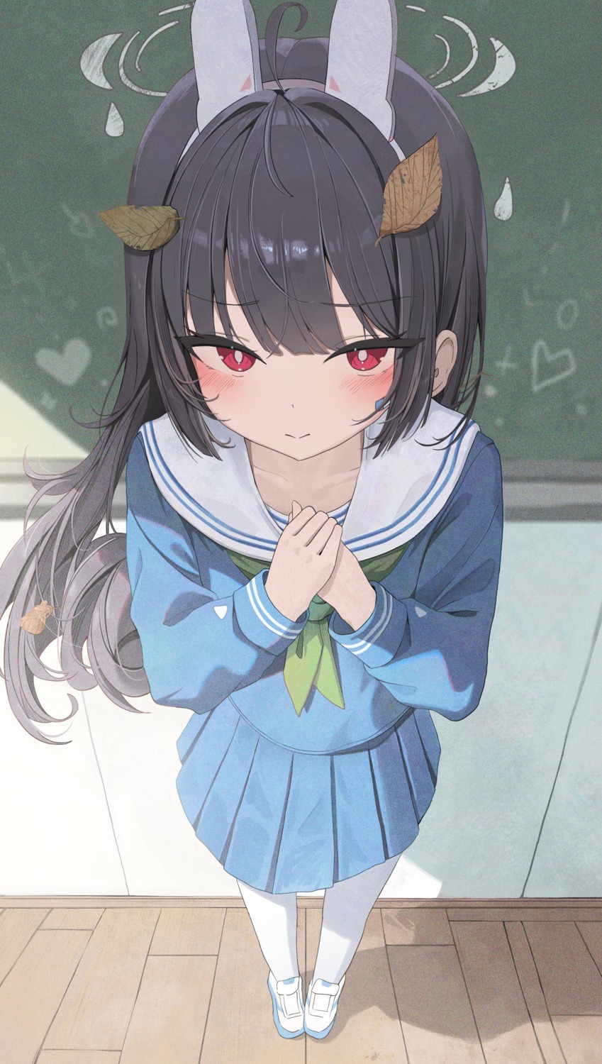 animal_ears, blue_archive, bunny_ears, ellaje, halo, kasumizawa_miyu, pantyhose, seifuku