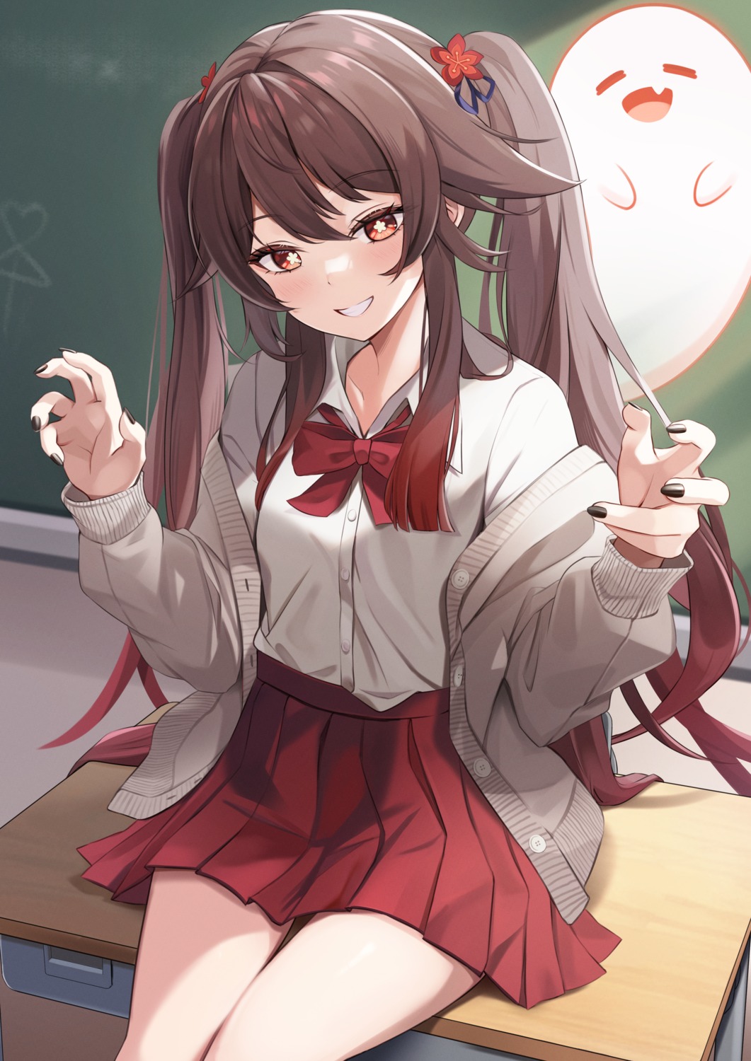genshin_impact, hu_tao, seifuku, sweater, yutoriko_(candy0905)