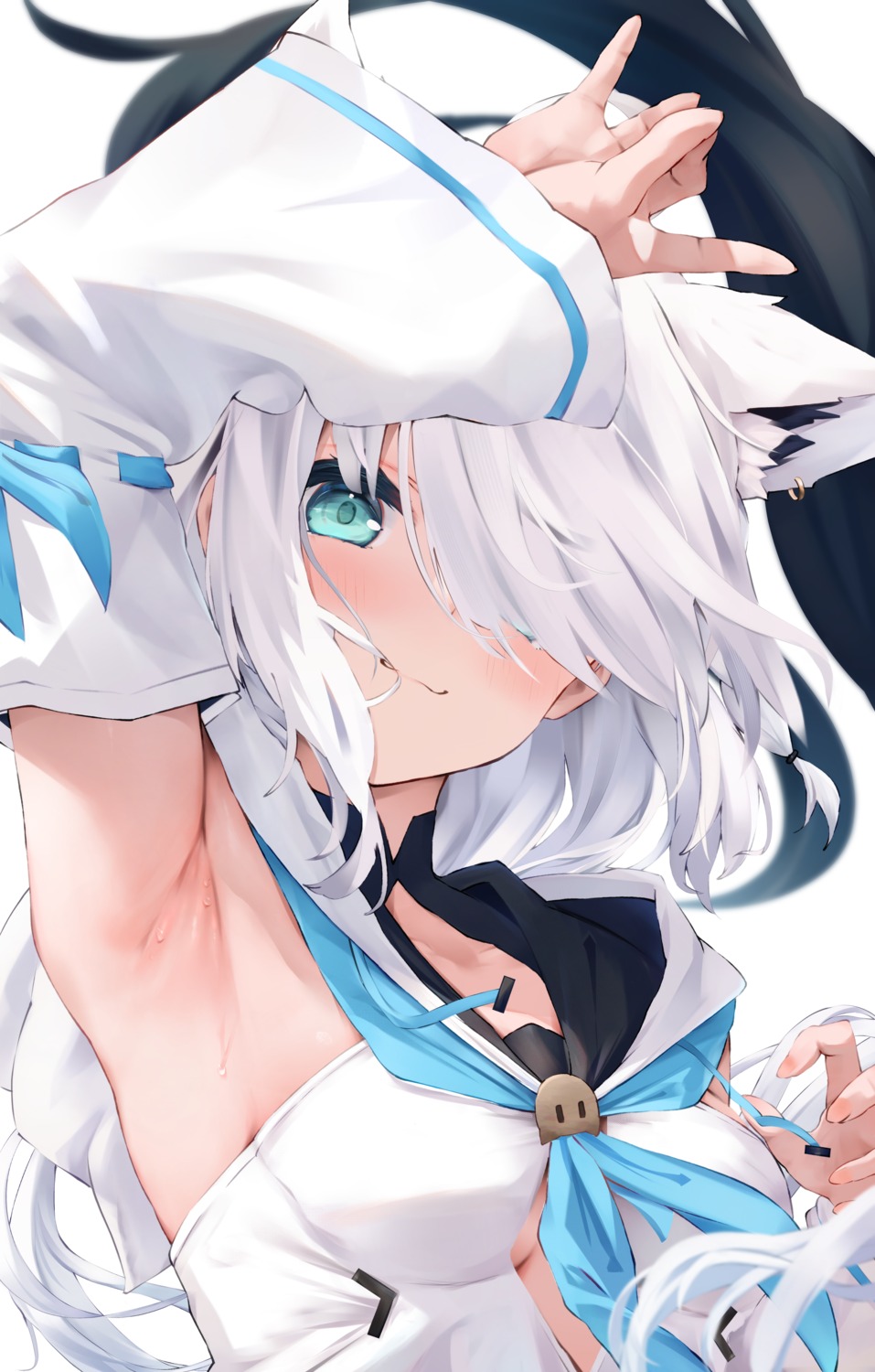 animal_ears, hololive, hololive_gamers, kitsune, no_bra, shirakami_fubuki, uechin_ewokaku