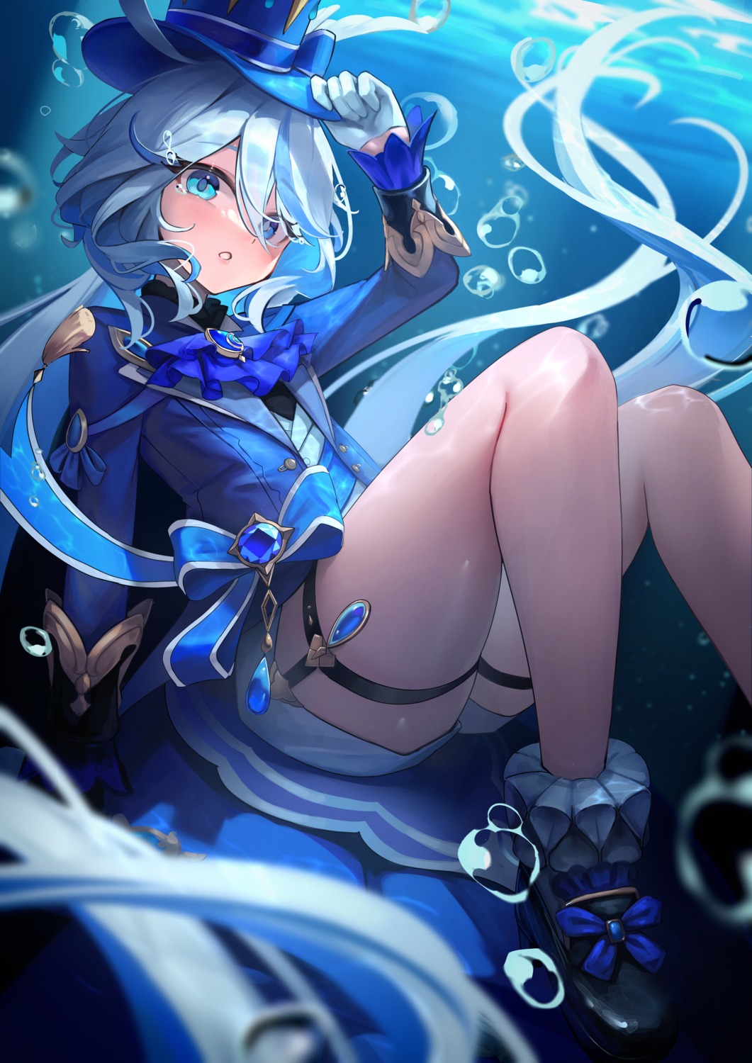 furina, garter, genshin_impact, hakusyokuto, heterochromia, wet