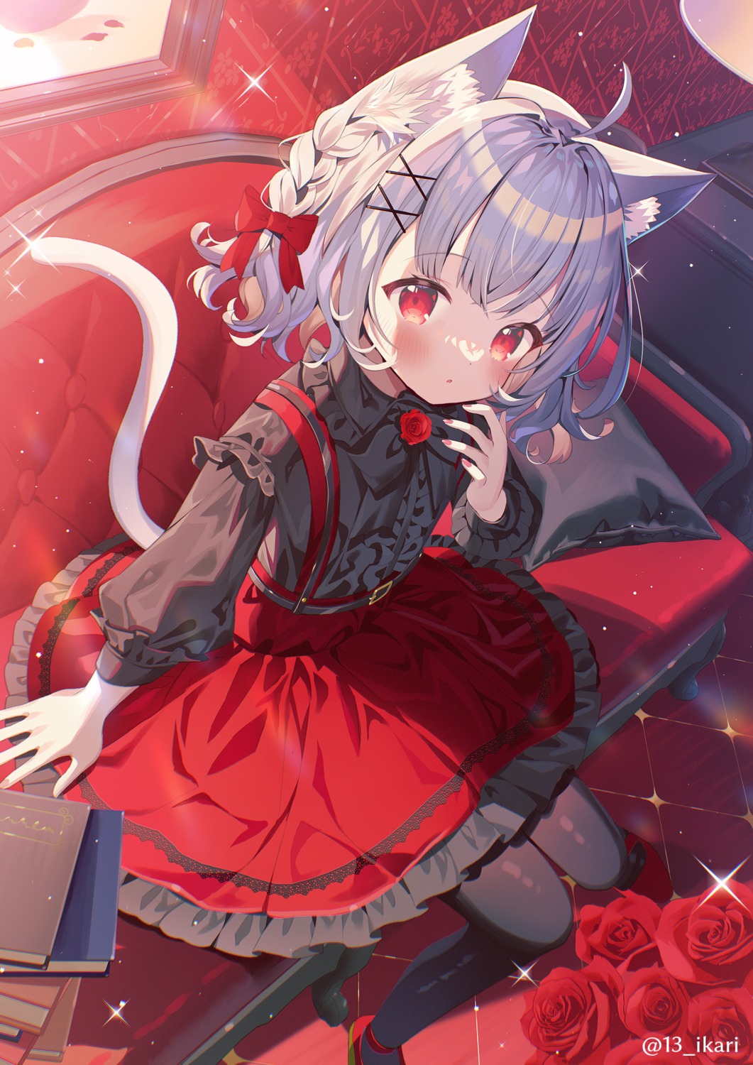 animal_ears, dress, gothic_lolita, ikari, lolita_fashion, nekomimi, pantyhose, tail