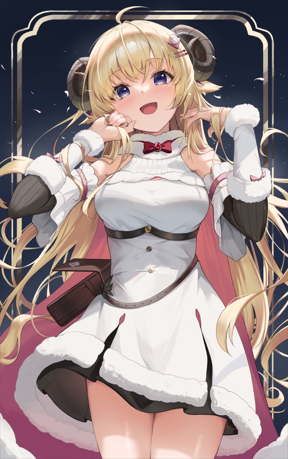 animal_ears, clrawing, dress, hololive, horns, skirt_lift, tsunomaki_watame