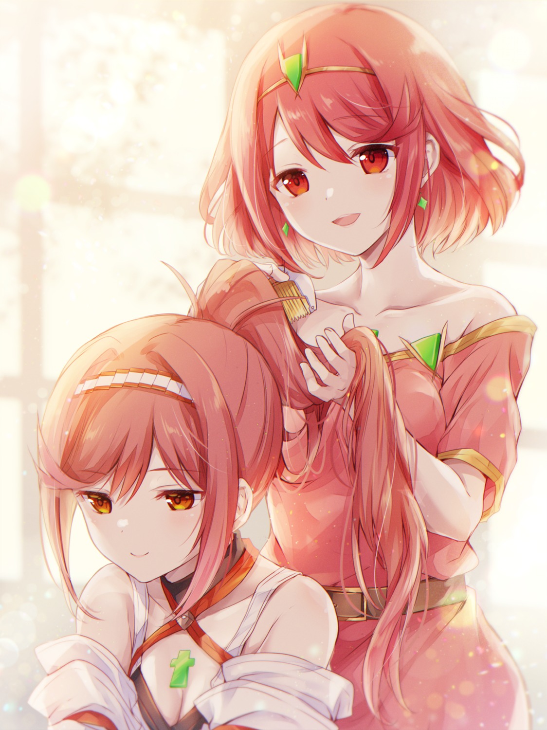 homura_(xenoblade_2), japanese_clothes, kagiroi_(xenoblade_3), no_bra, ui_frara, xenoblade_(series), xenoblade_2, xenoblade_3