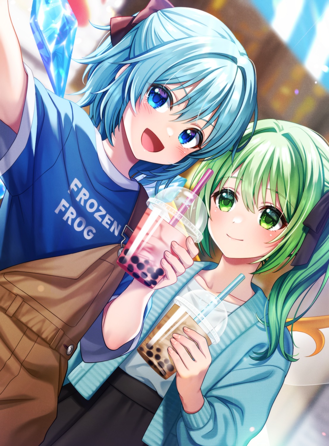 cirno, daiyousei, nora_wanko, overalls, selfie, sweater, touhou, wings