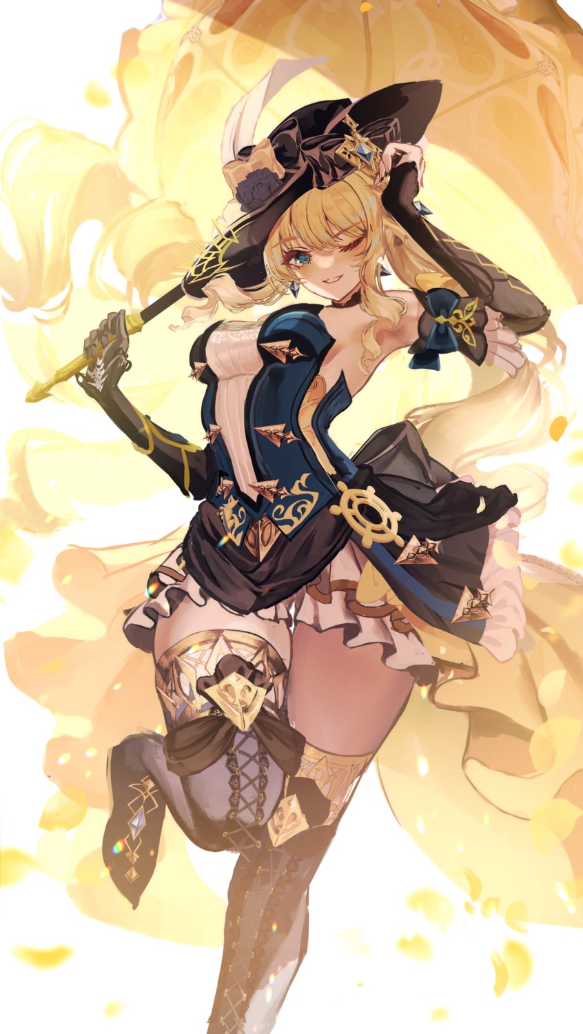 chiachun0621, dress, genshin_impact, navia, no_bra, thighhighs, umbrella