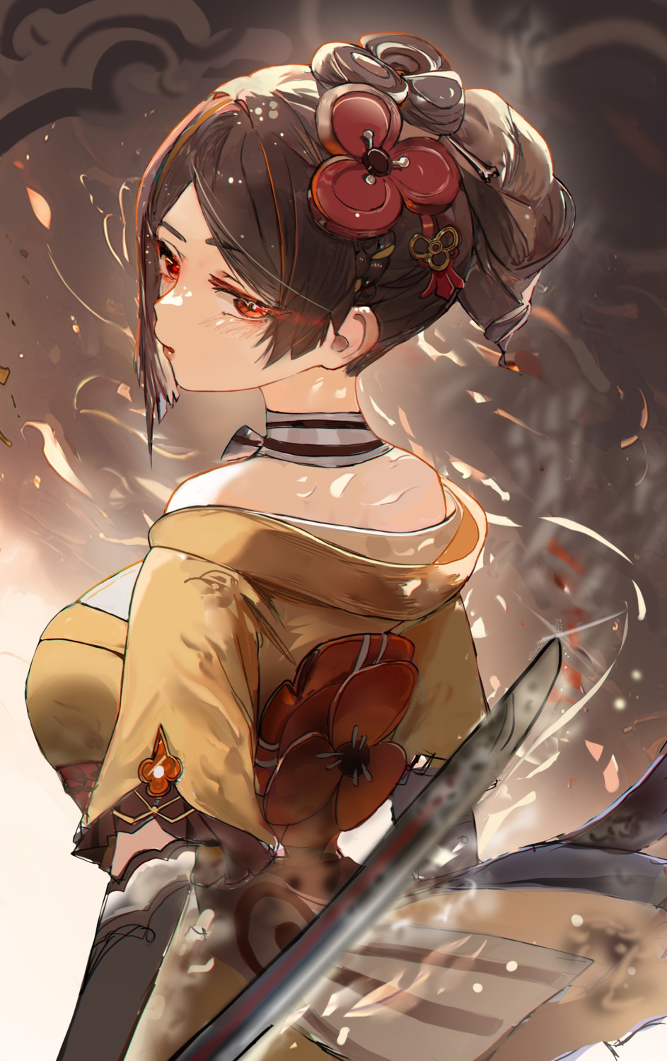 chiori, genshin_impact, hui_zhong_zhi_meng, japanese_clothes, sword