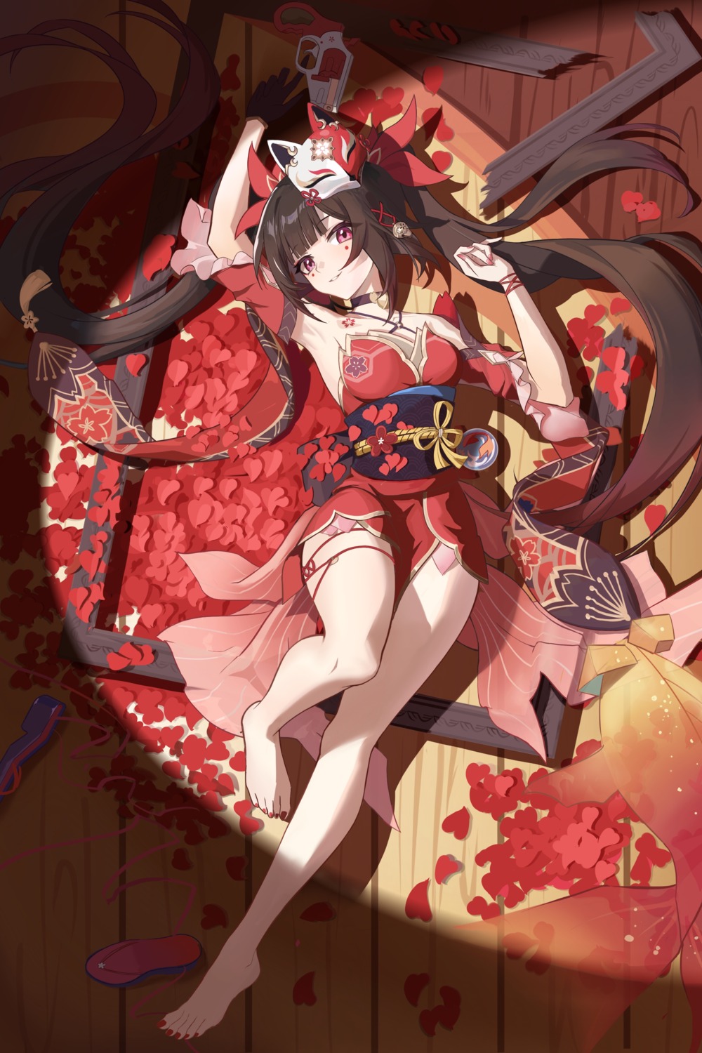 garter, honkai:_star_rail, japanese_clothes, kun_kun, no_bra, sparkle, tattoo