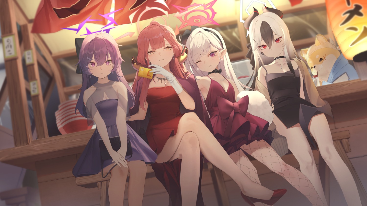 aekun_cben, asagi_mutsuki, blue_archive, devil, dress, fishnets, halo, heels