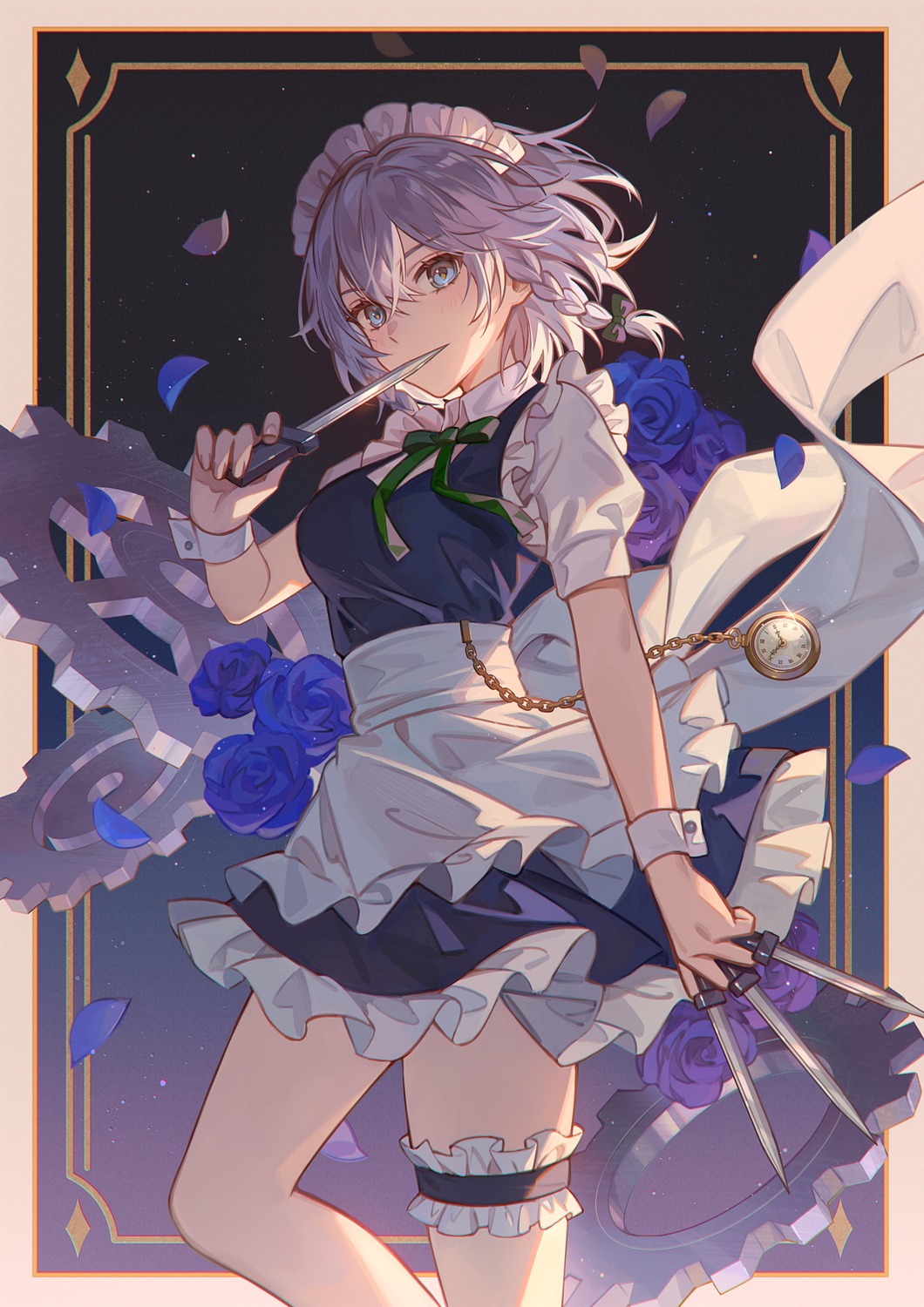 garter, izayoi_sakuya, maid, mutugi, touhou, weapon