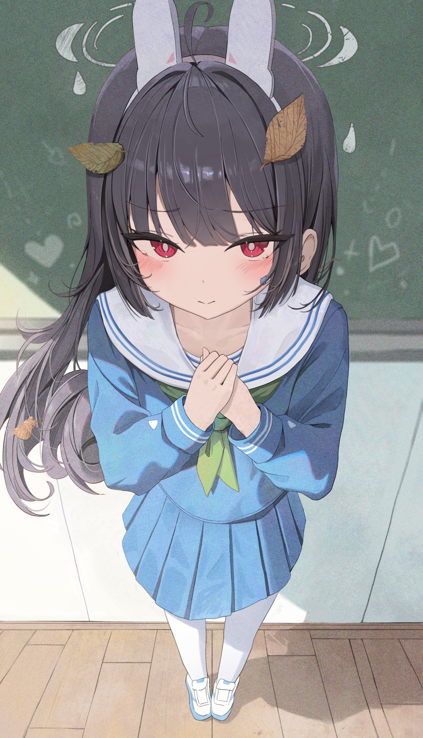 animal_ears, blue_archive, bunny_ears, ellaje, halo, kasumizawa_miyu, pantyhose, seifuku