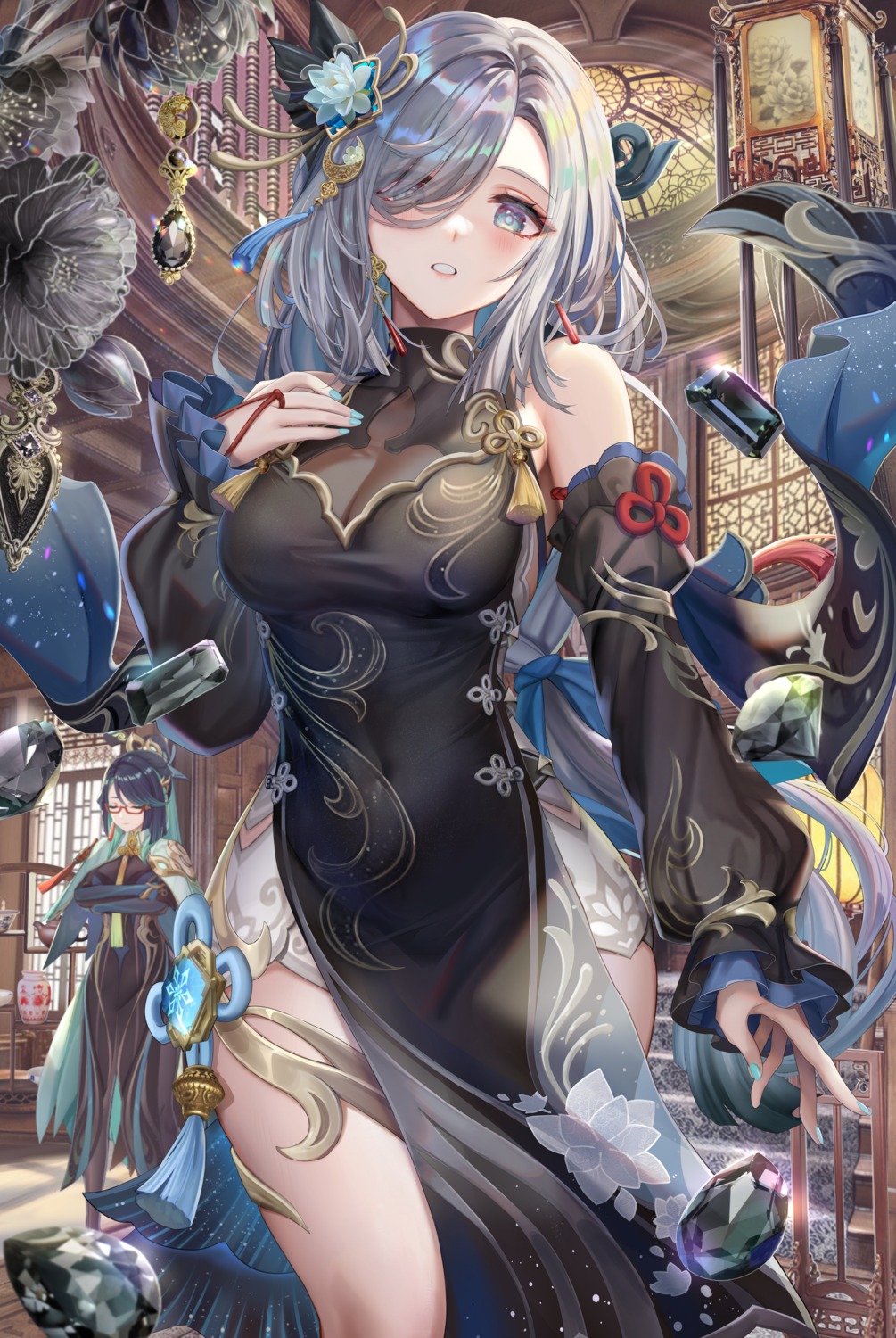 asian_clothes, chinadress, genshin_impact, megane, shenhe, torino_akua, xianyun