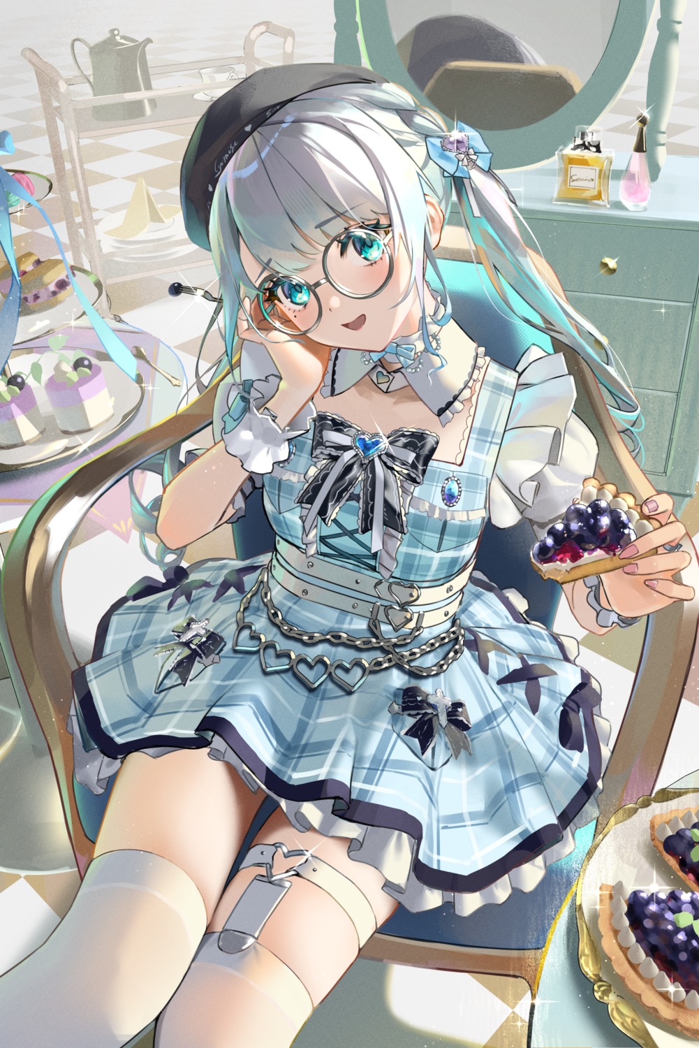 dress, garter, kaga_sumire, lolita_fashion, lupinus_virtual_games, megane, rasa_k, stockings