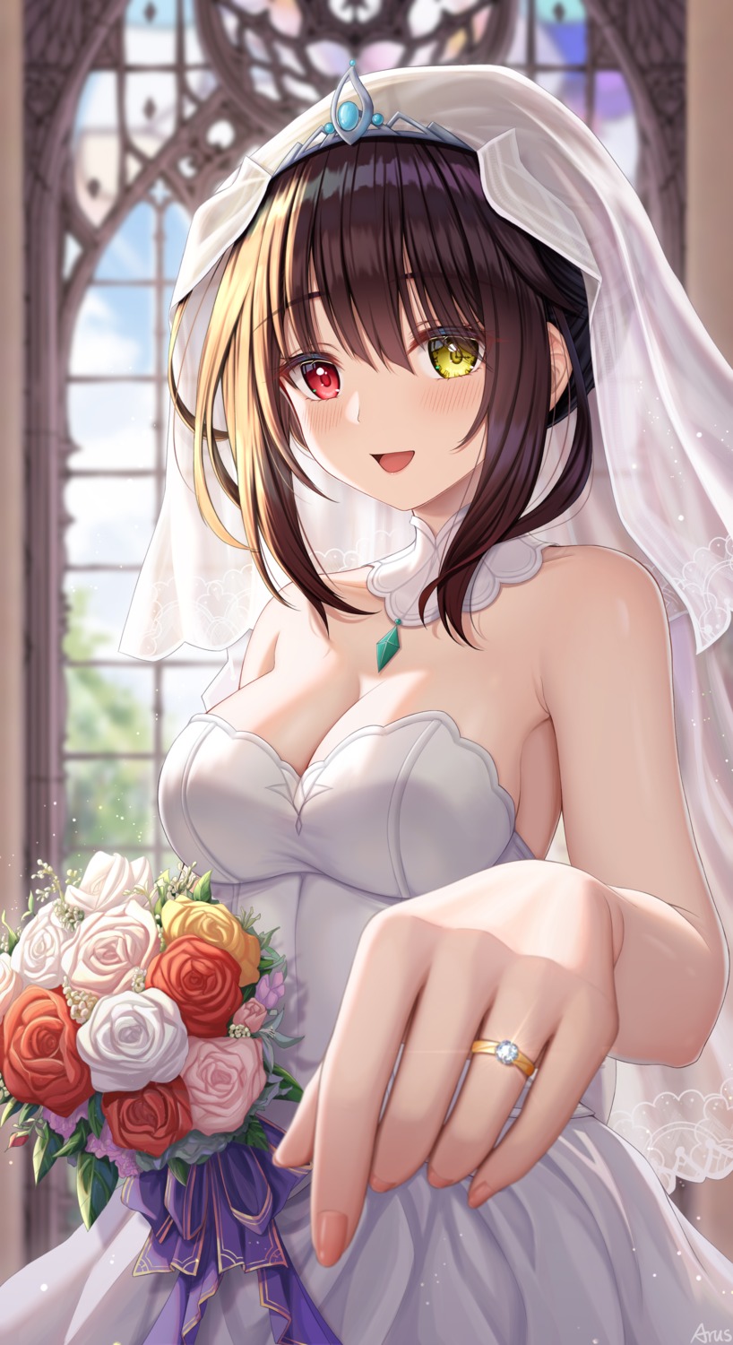 arus, date_a_live, dress, heterochromia, no_bra, tokisaki_kurumi, wedding_dress