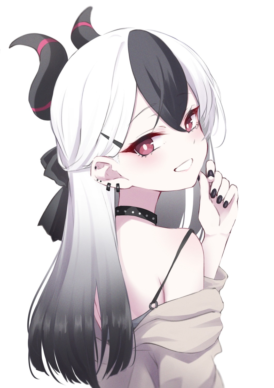 blue_archive, horns, no_bra, onikata_kayoko, pikao, sweater