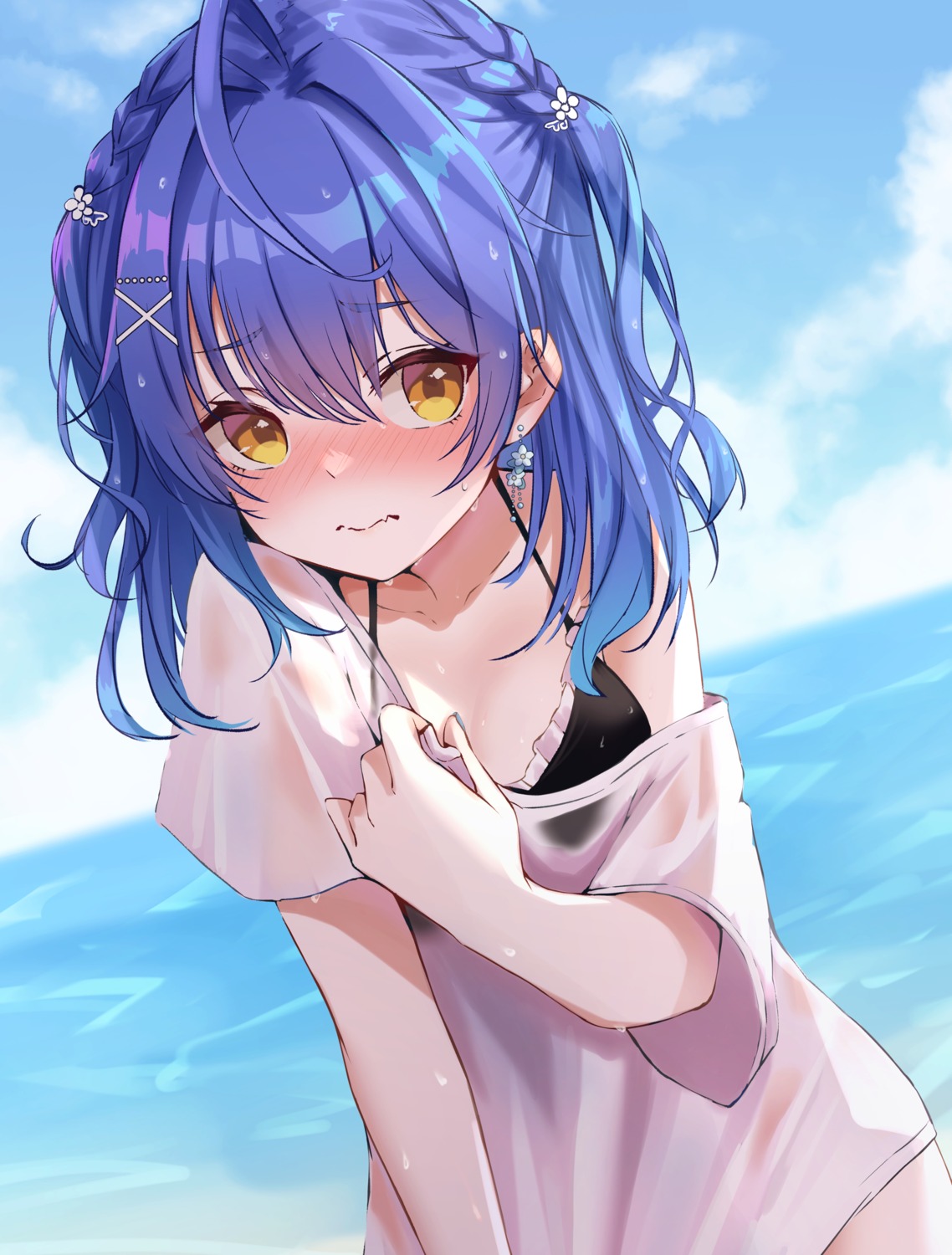amamiya_kokoro, bikini_top, nijisanji, pikao, see_through, swimsuits, wet, wet_clothes
