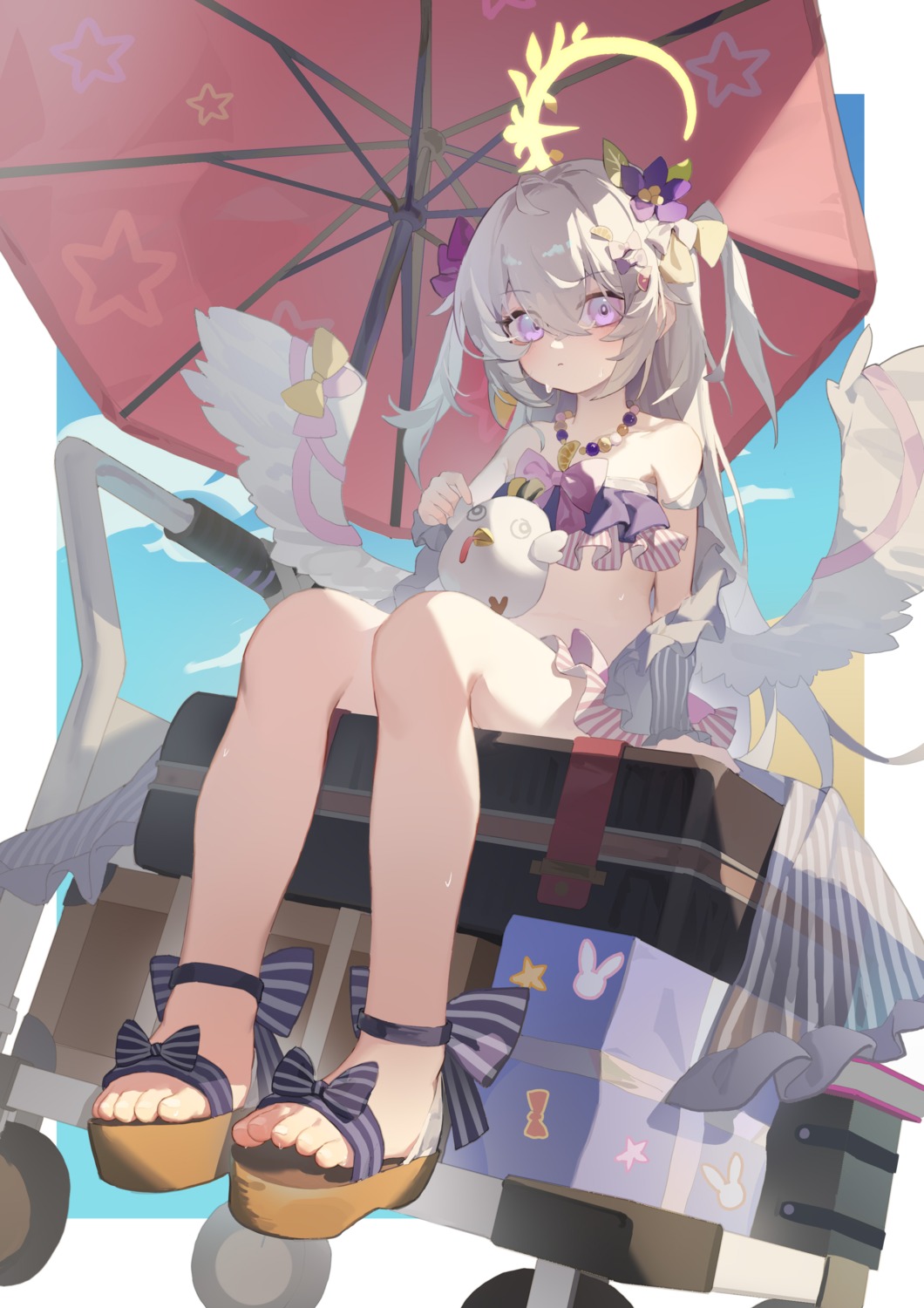 angel, bikini, blue_archive, feet, kele_mimi, shirasu_azusa, swimsuits, wings