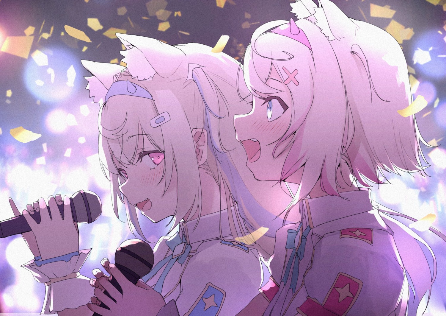 animal_ears, bandaid, fuwawa_abyssgard, hololive, hololive_english, horns, inumimi, mitsuru_(pixiv_34028718)