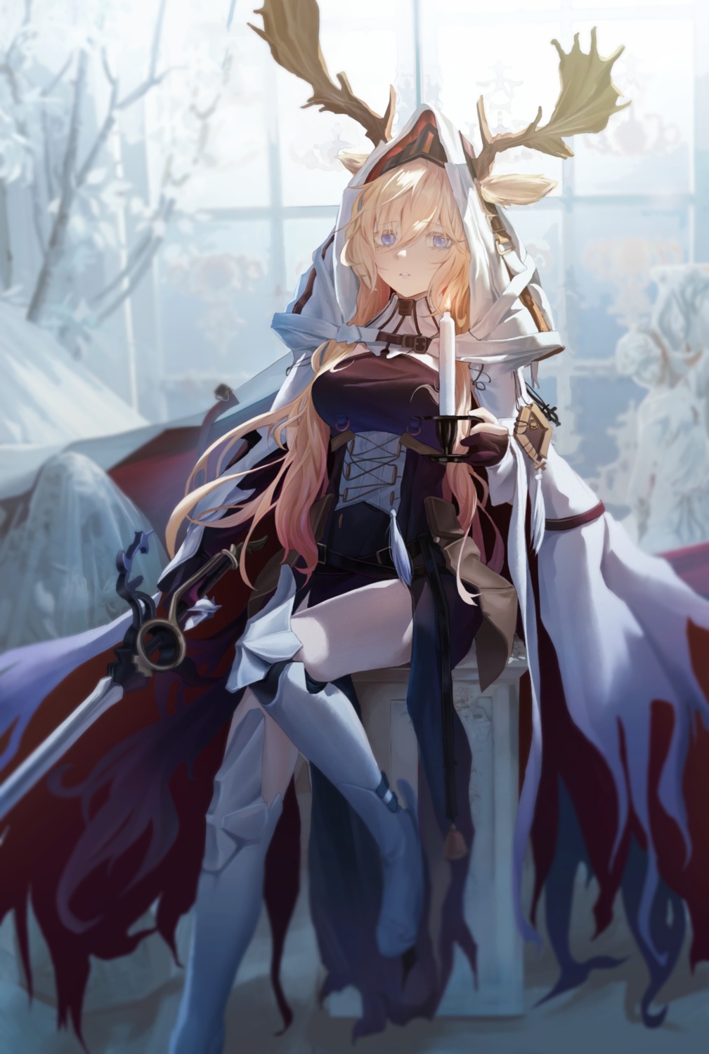 animal_ears, arknights, armor, horns, sword, viviana_droste, yomou_pawf4375