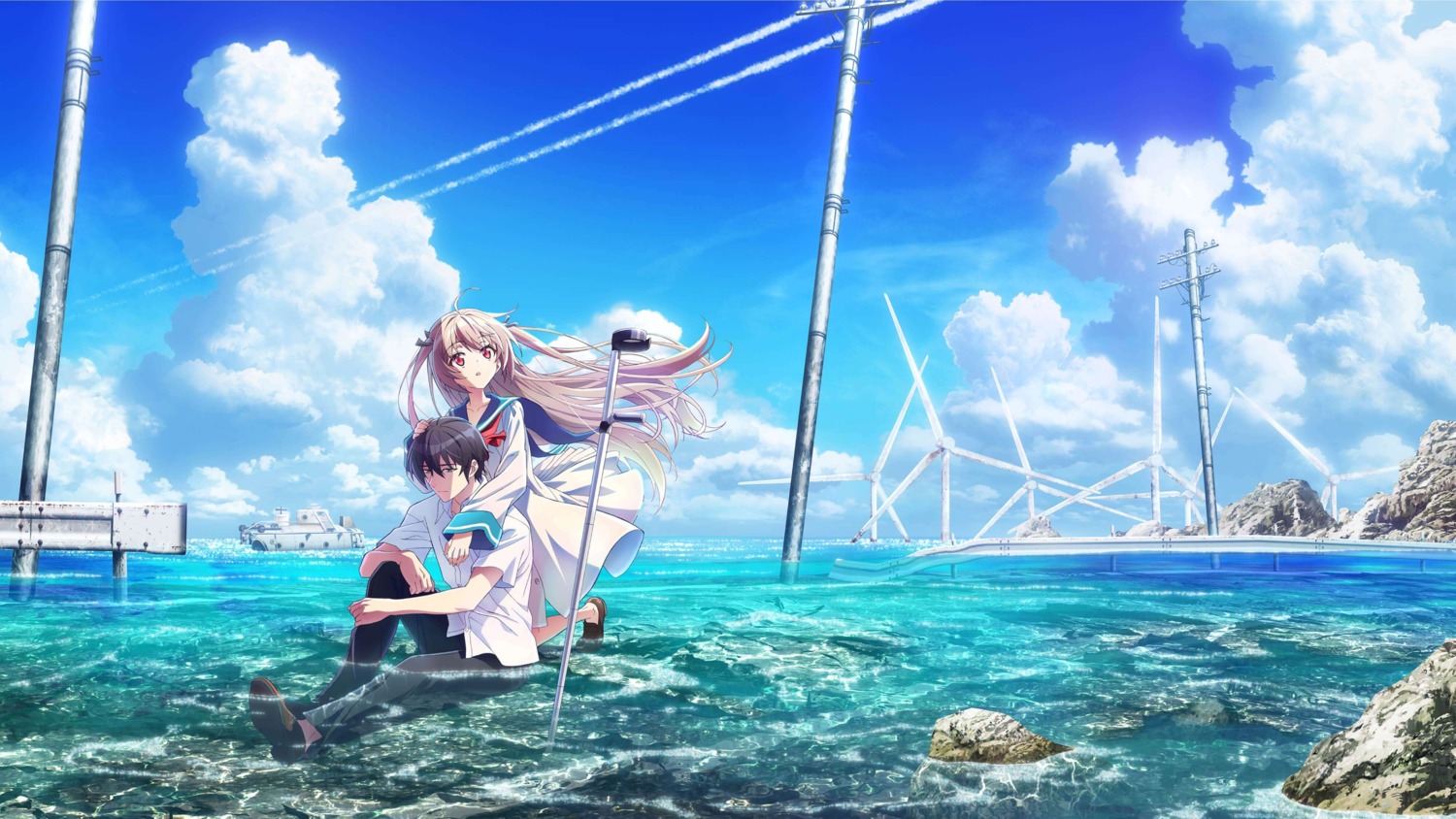 atri, atri_-my_dear_moments-, ikaruga_natsuki, landscape, seifuku, skirt_lift, tagme, wet