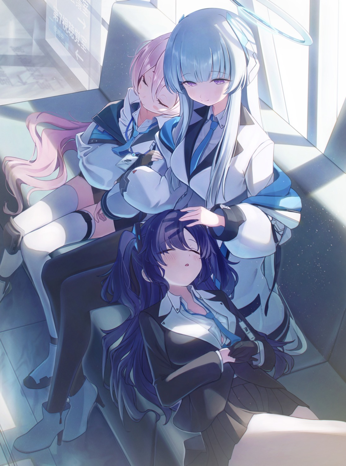 blue_archive, garter, halo, hayase_yuuka, heels, higashigure, kurosaki_koyuki, pantyhose