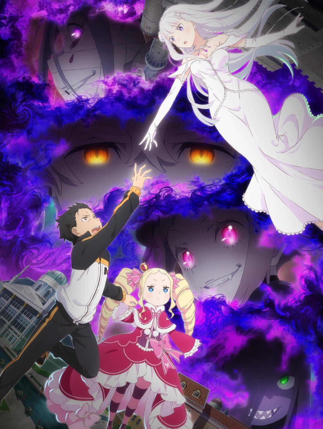 beatrice_(re_zero), capella_emerada_lugunica, cleavage, dress, emilia_(re_zero), gym_uniform, lolita_fashion, natsuki_subaru