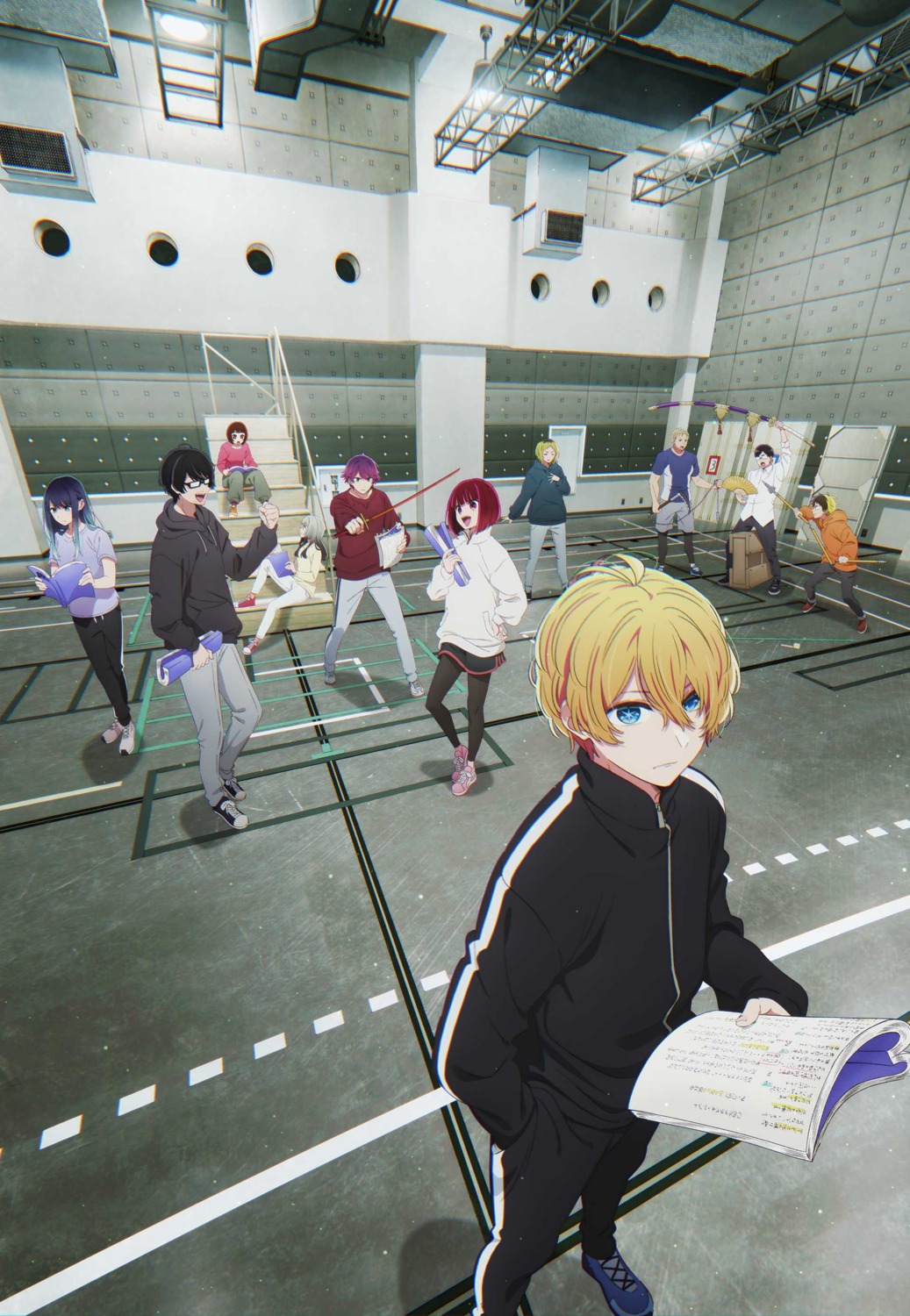 [oshi_no_ko], arima_kana, gym_uniform, hayashibara_kiiro, himekawa_taiki, hirayama_kanna, hoshino_aquamarine, kamoshida_sakuya, kurokawa_akane, megane, mita_norio, narushima_melt, pantyhose, sword, weapon