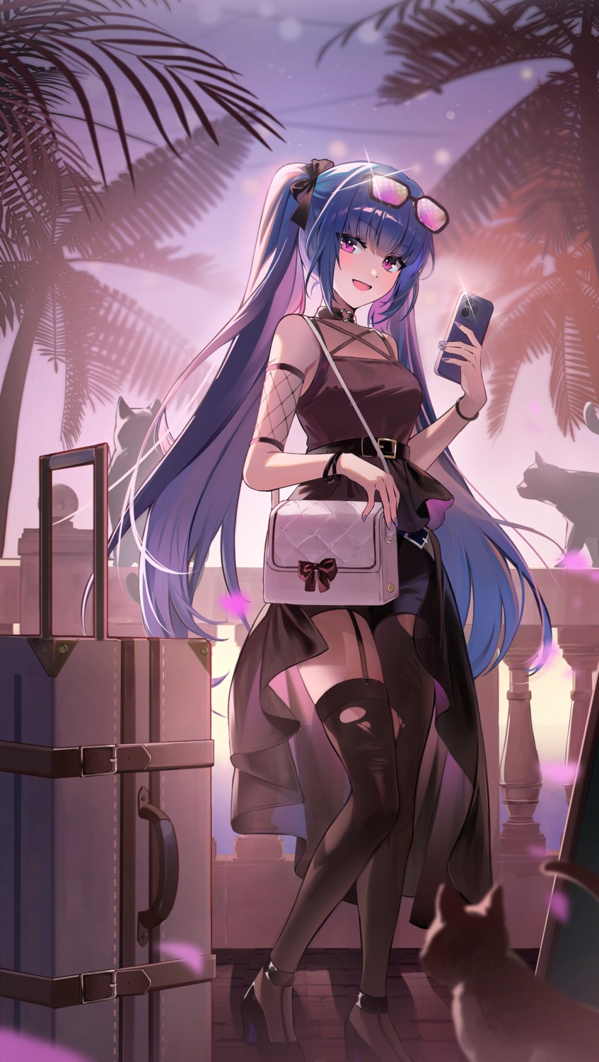 heels, luckymimi, megane, neko, stockings, thighhighs, torn_clothes