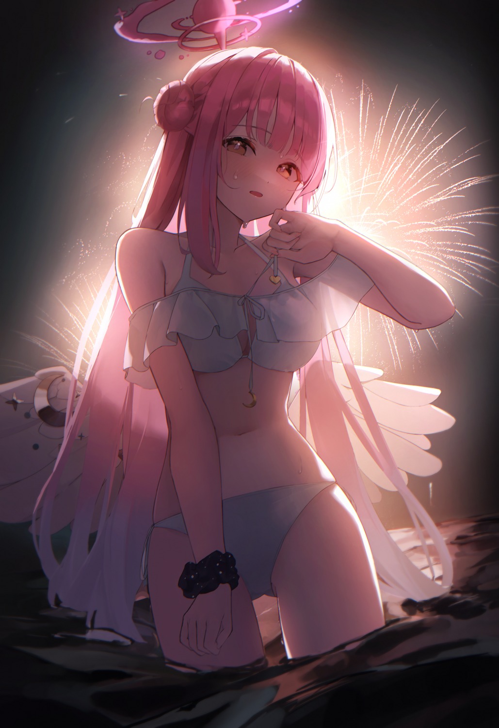 angel, bikini, blue_archive, misono_mika, see_through, shiina_1001, swimsuits, undressing, wet, wings