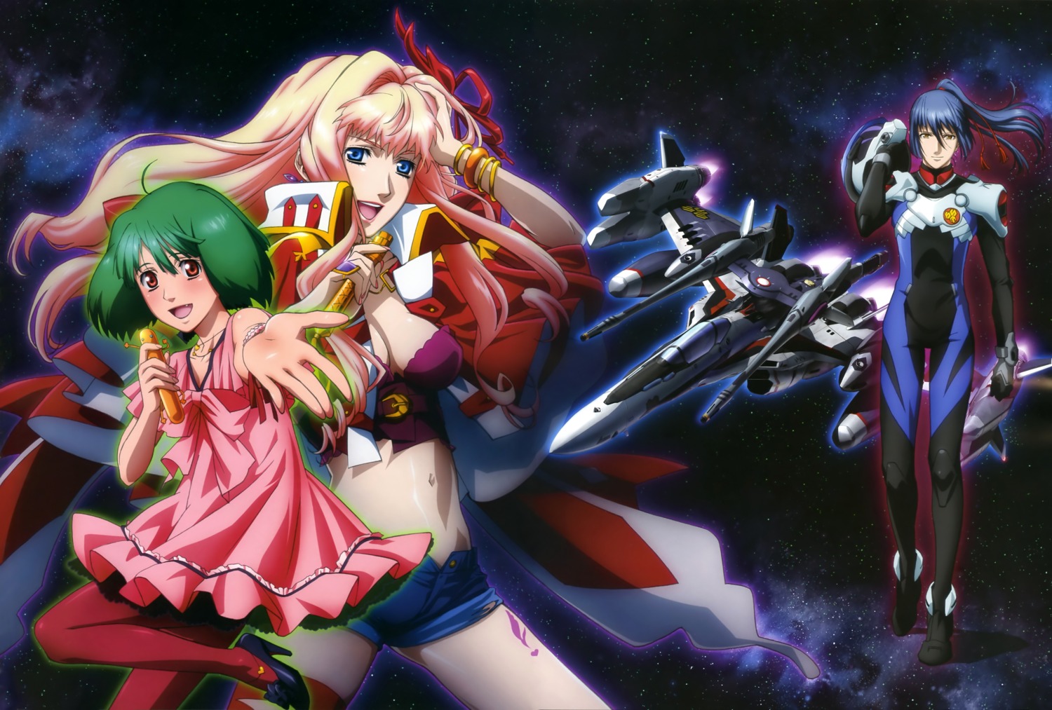 cleavage, macross, macross_frontier, mecha, ranka_lee, saotome_alto, sheryl_nome