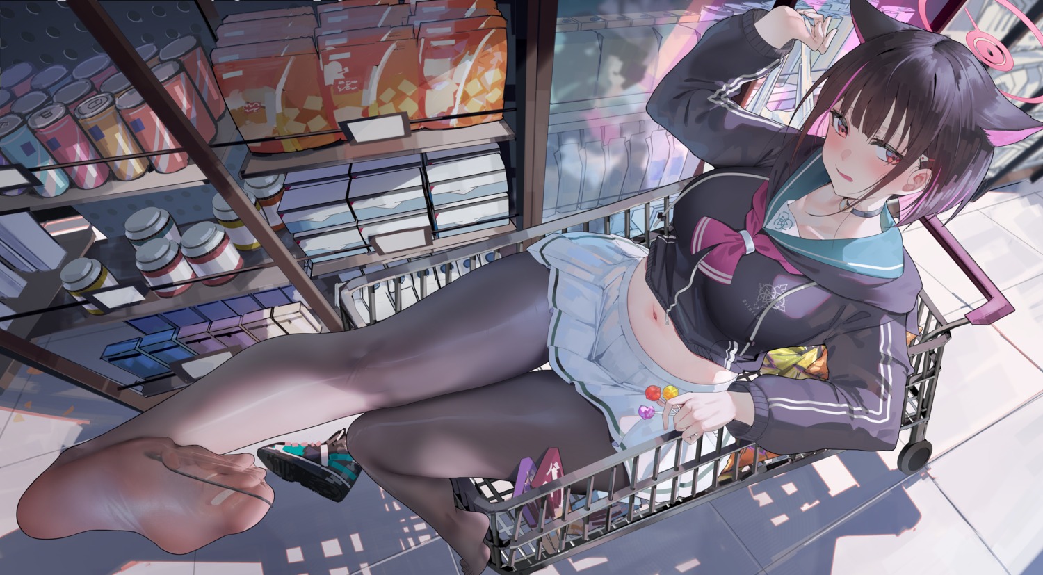 animal_ears, blue_archive, feet, halo, kyouyama_kazusa, nekomimi, pantyhose, seifuku