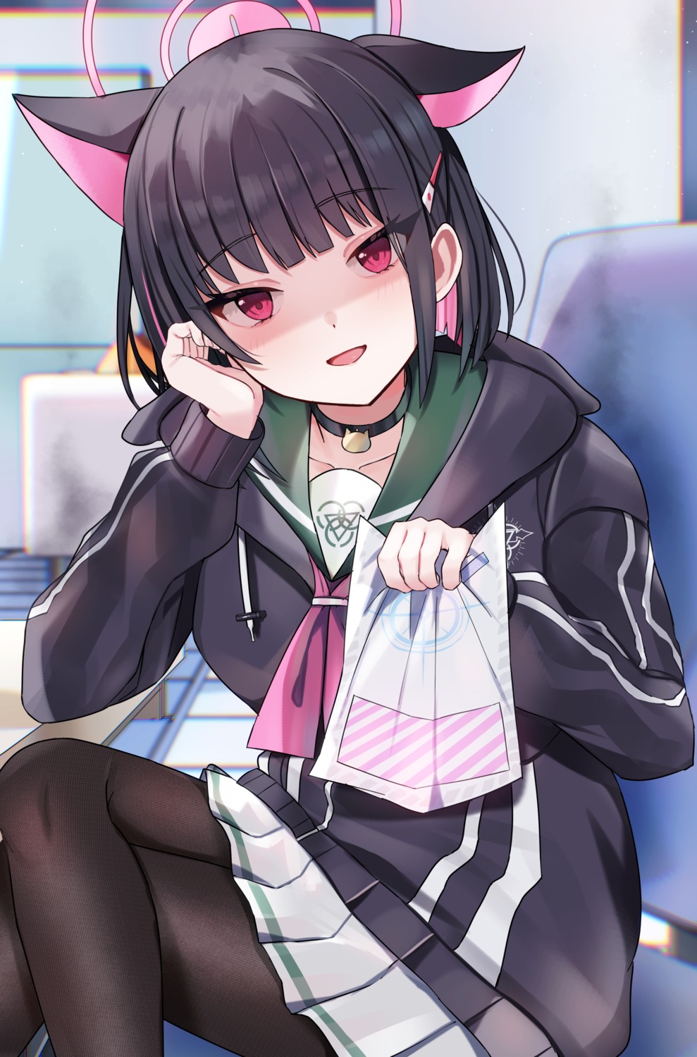 animal_ears, blue_archive, halo, kyouyama_kazusa, mi_taro333, nekomimi, pantyhose, seifuku