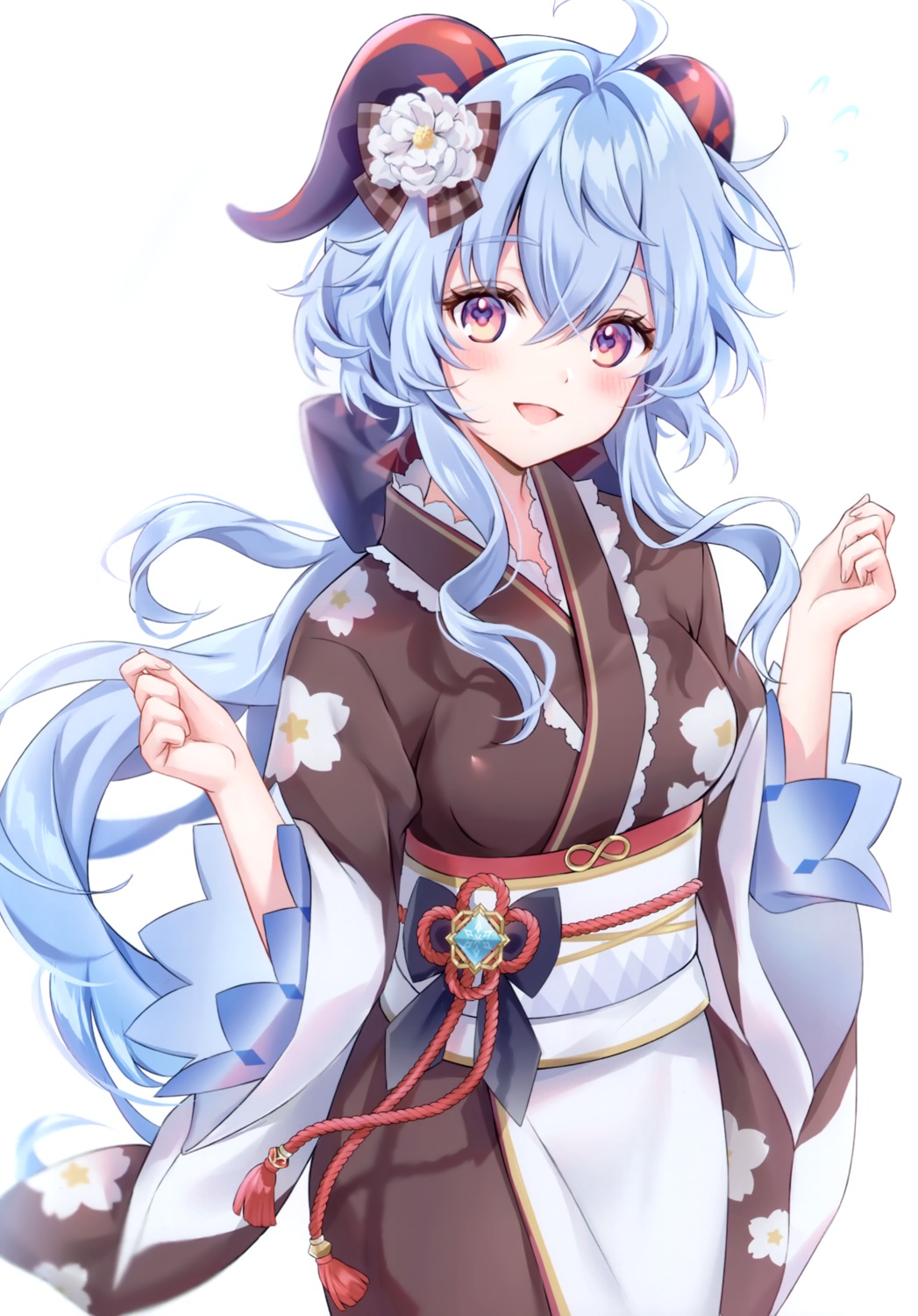 amaki_ruto, ganyu, genshin_impact, horns, kimono