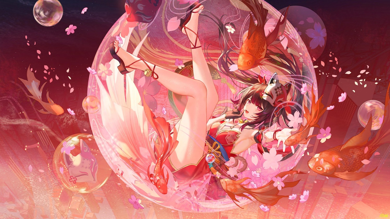 atdan, honkai:_star_rail, japanese_clothes, no_bra, sparkle, tattoo