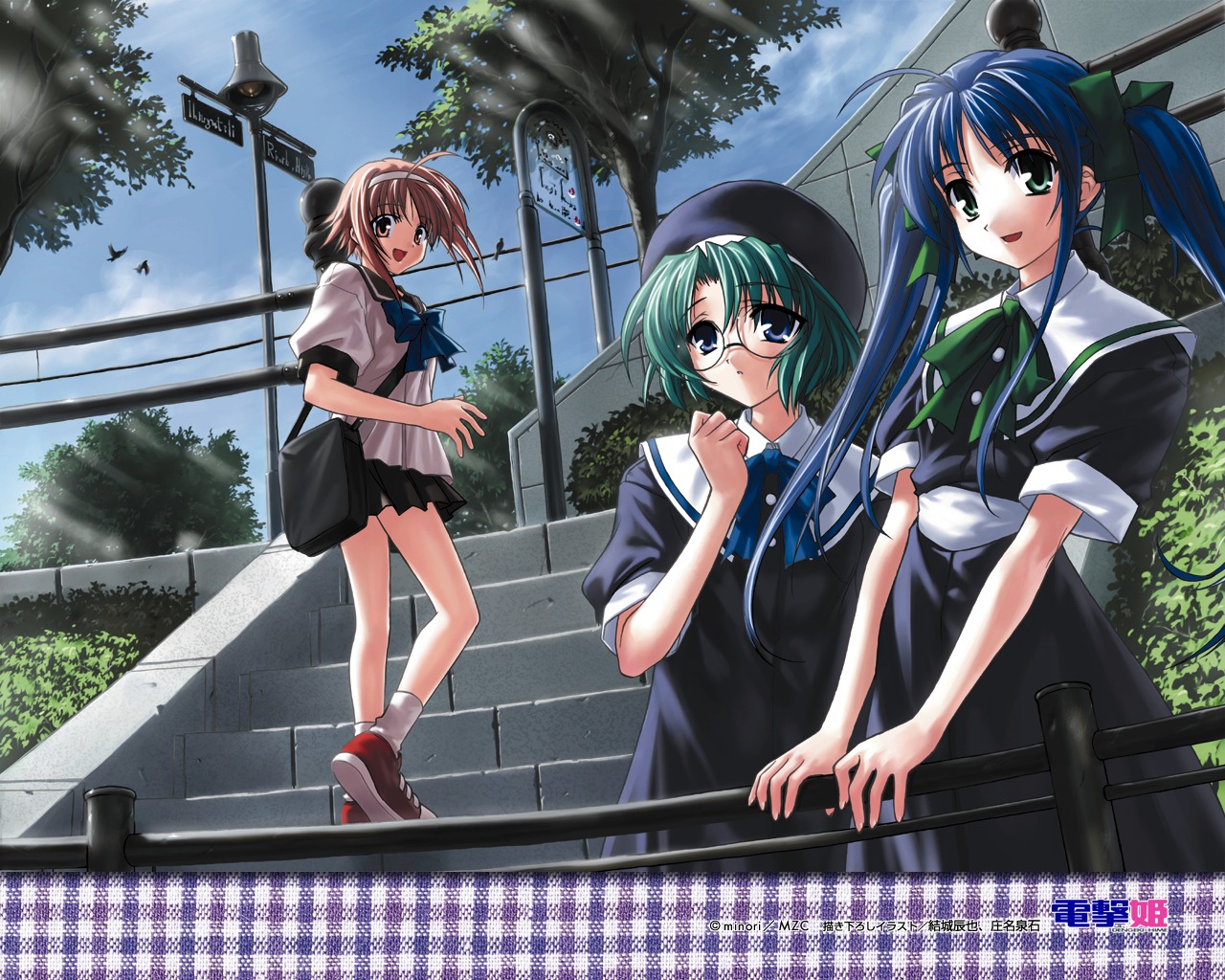 fujimiya_wakaba, megane, minori, narukaze_minamo, okano_hinata, seifuku, shouna_mitsuishi, wallpaper