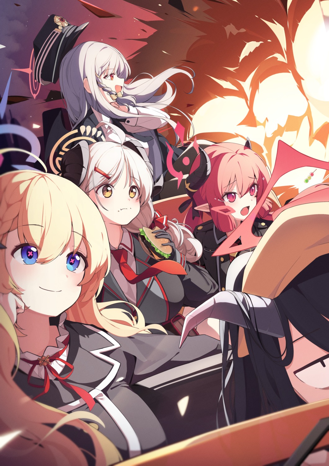 aikiyo_fuuka, akashi_junko, blue_archive, ddangbi, halo, horns, kurodate_haruna, pointy_ears