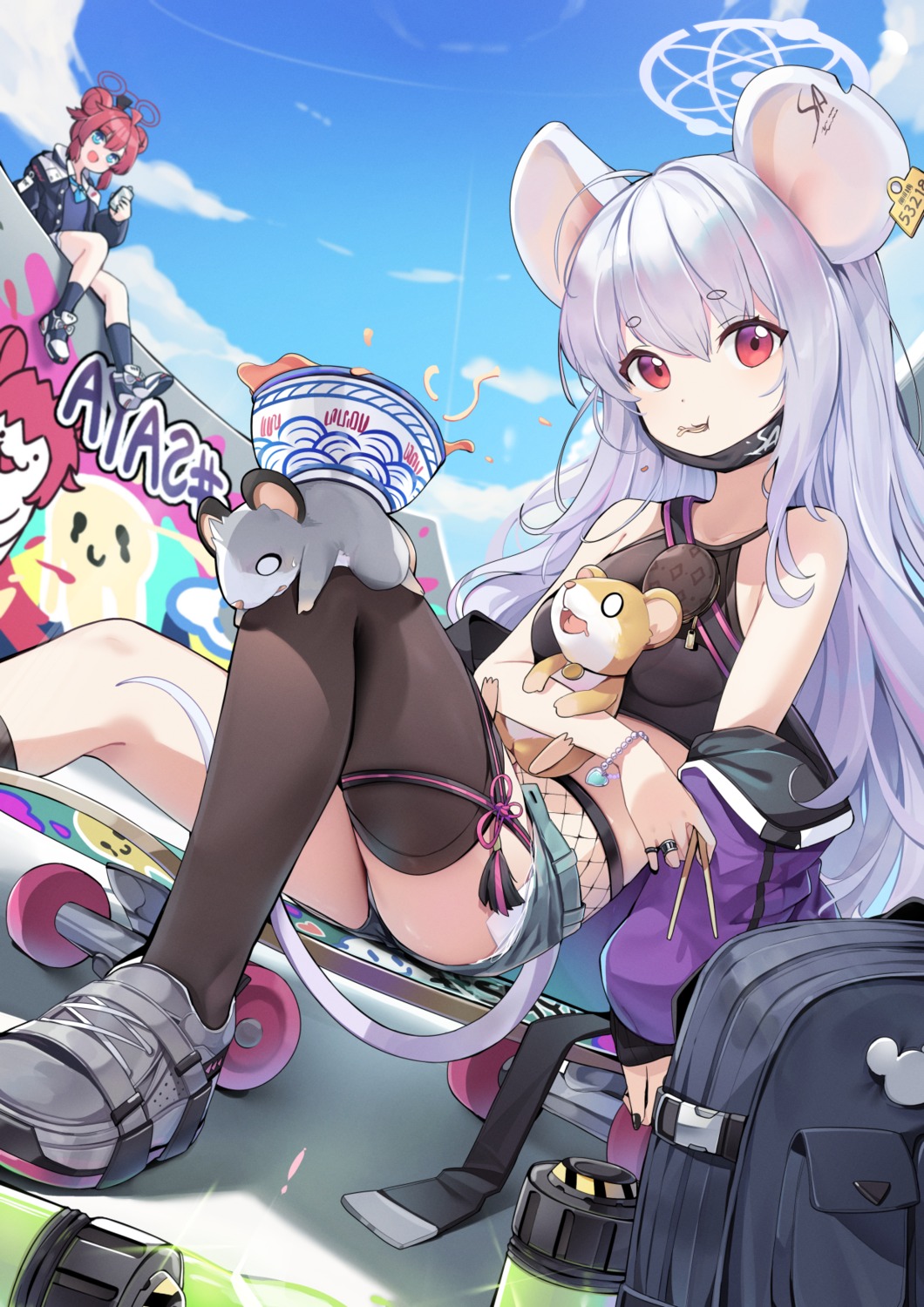 animal_ears, blue_archive, ddangbi, fishnets, halo, konuri_maki, seifuku, sweater