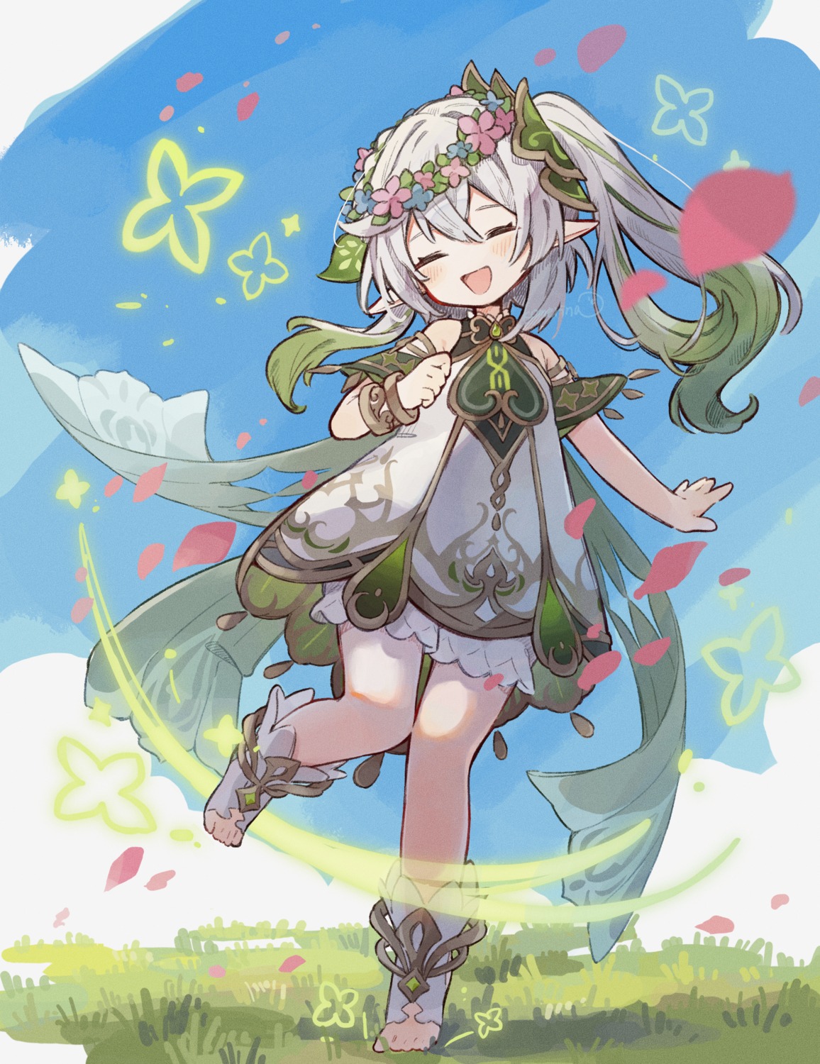 bloomers, dress, genshin_impact, komerina, nahida, pointy_ears