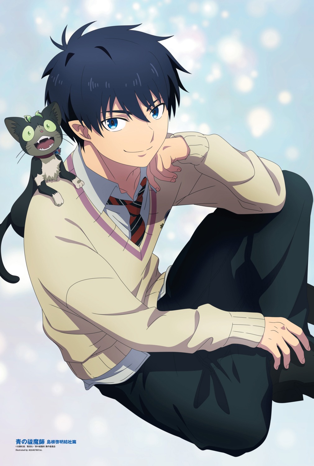 ao_no_exorcist, aquastar_inc., kuro_(ao_no_exorcist), male, neko, okumura_rin, pointy_ears, seifuku